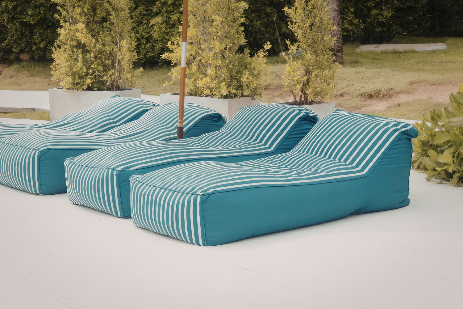 Protected outdoor seating area with fitted furniture covers