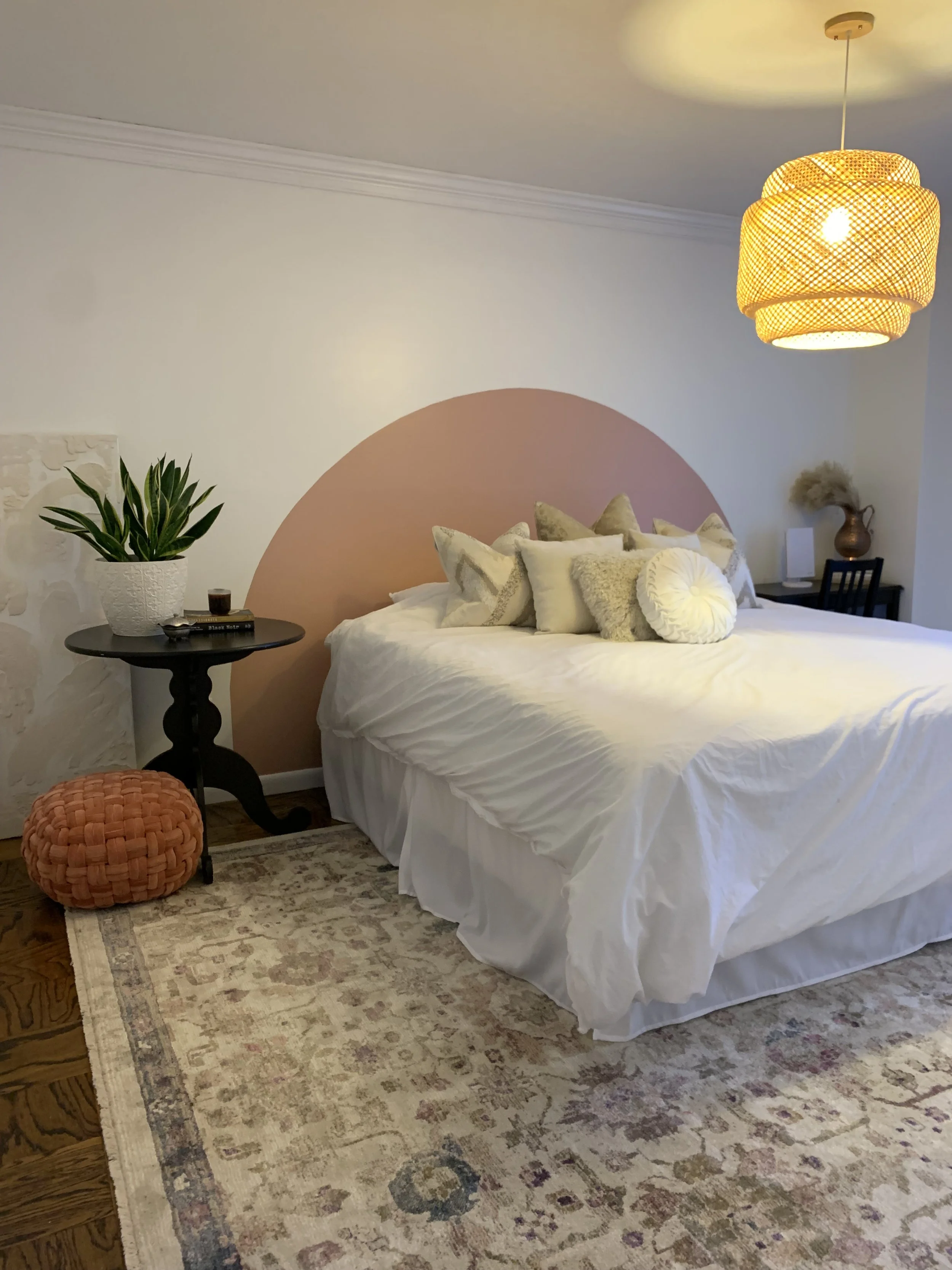 Bedroom with painted arch focal wall demonstrating architecture-led interior design that feels complete without reliance on styling or florals, designed by House of Shima
