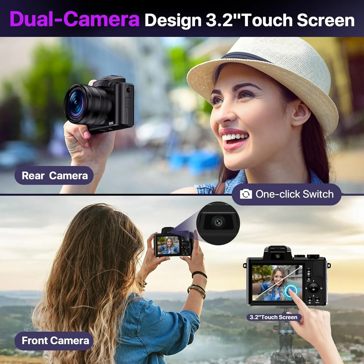 FlyFrost 8 Digital Camera for Blogging | Autofocus, Dual-Lens, WiFi