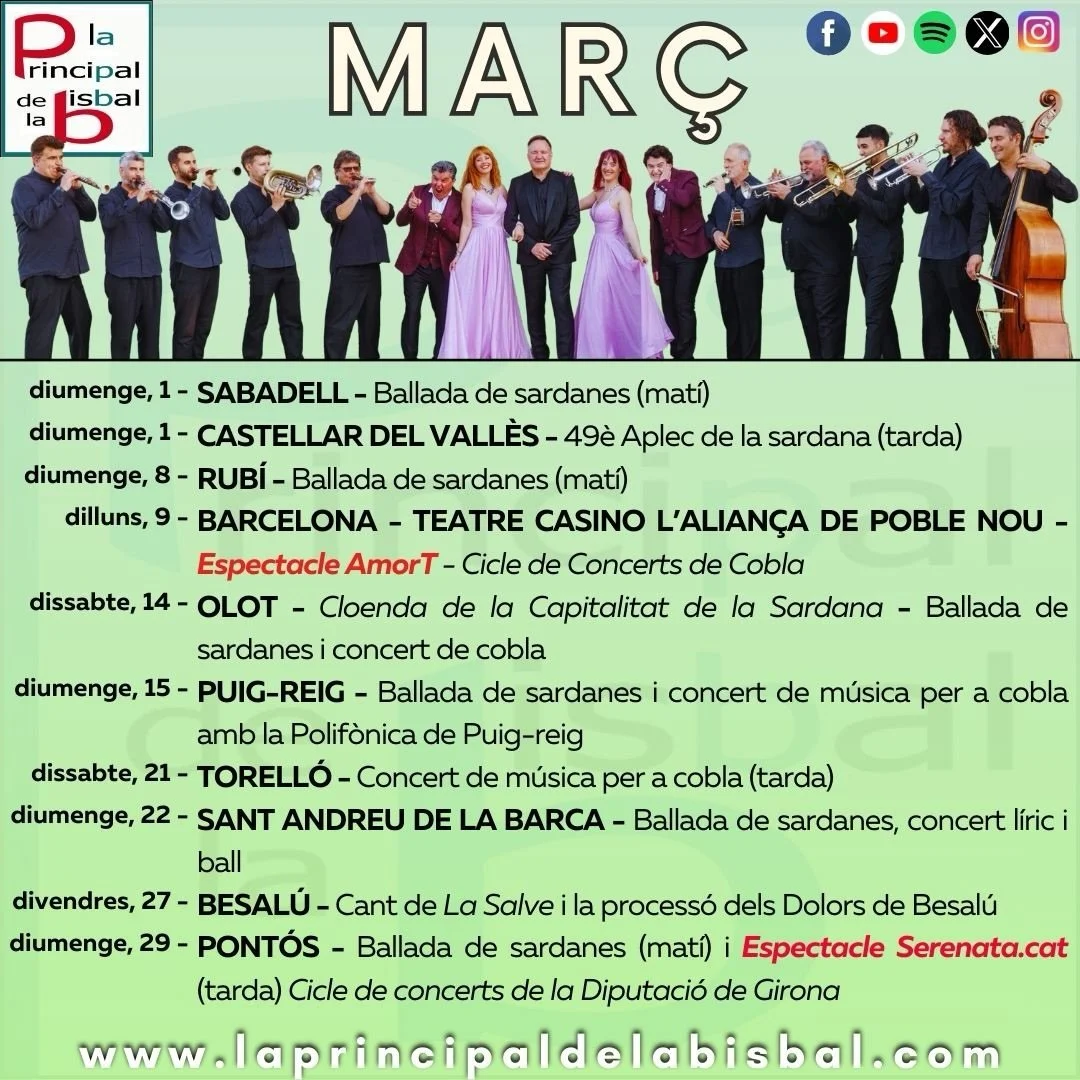 📌📅 Us adjuntem l&rsquo;AGENDA del mes de MAR&Ccedil;🍀

👉 M&eacute;s info: https://www.laprincipaldelabisbal.com/agenda