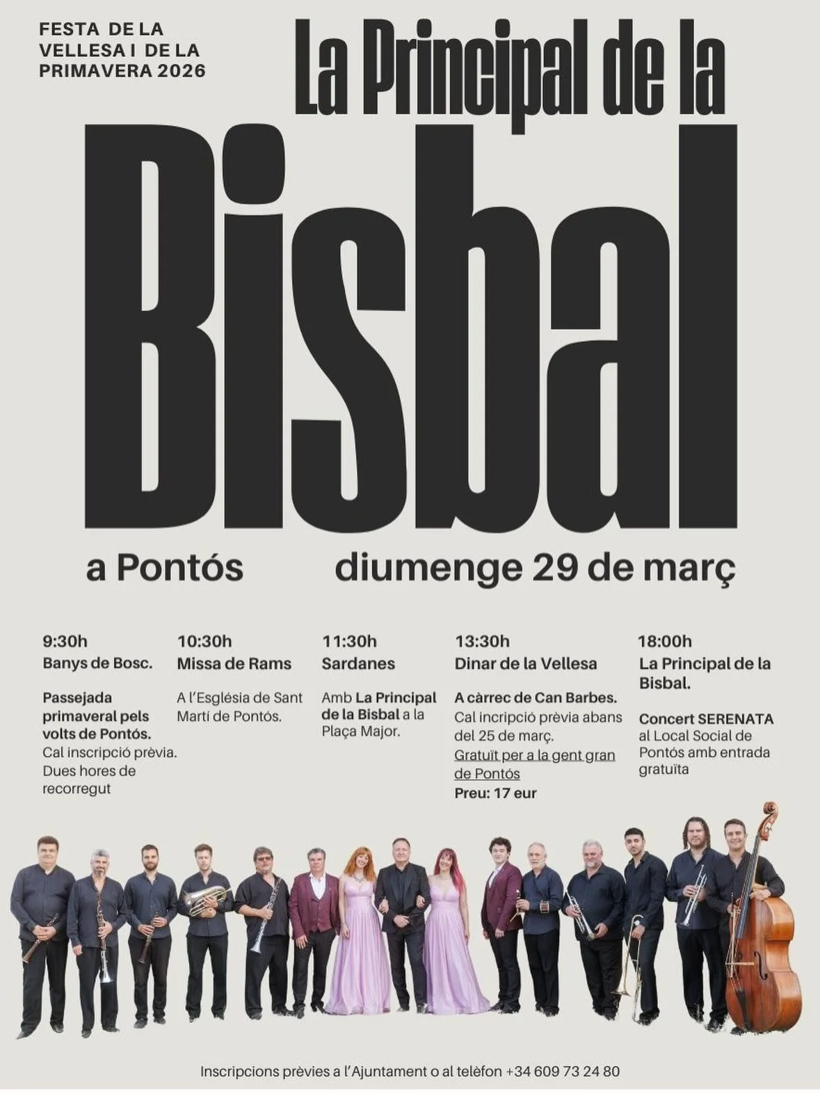 📢 Pont&oacute;s | Festa de la Vellesa i de la Primavera 2026

La Principal de la Bisbal t&eacute; el plaer de participar en aquesta jornada amb dues actuacions programades per al diumenge 29 de mar&ccedil;:

💃 11:30 h &mdash; Sardanes 
📍 Pla&ccedi