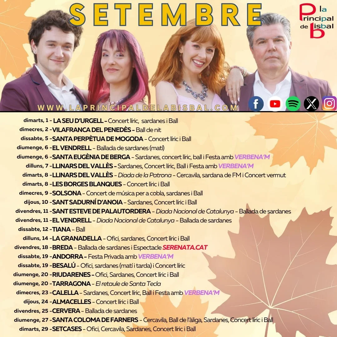 📌📅 Us adjuntem l&rsquo;AGENDA actualitzada del mes de SETEMBRE 🍂

👉 M&eacute;s info: https://www.laprincipaldelabisbal.com/agenda
