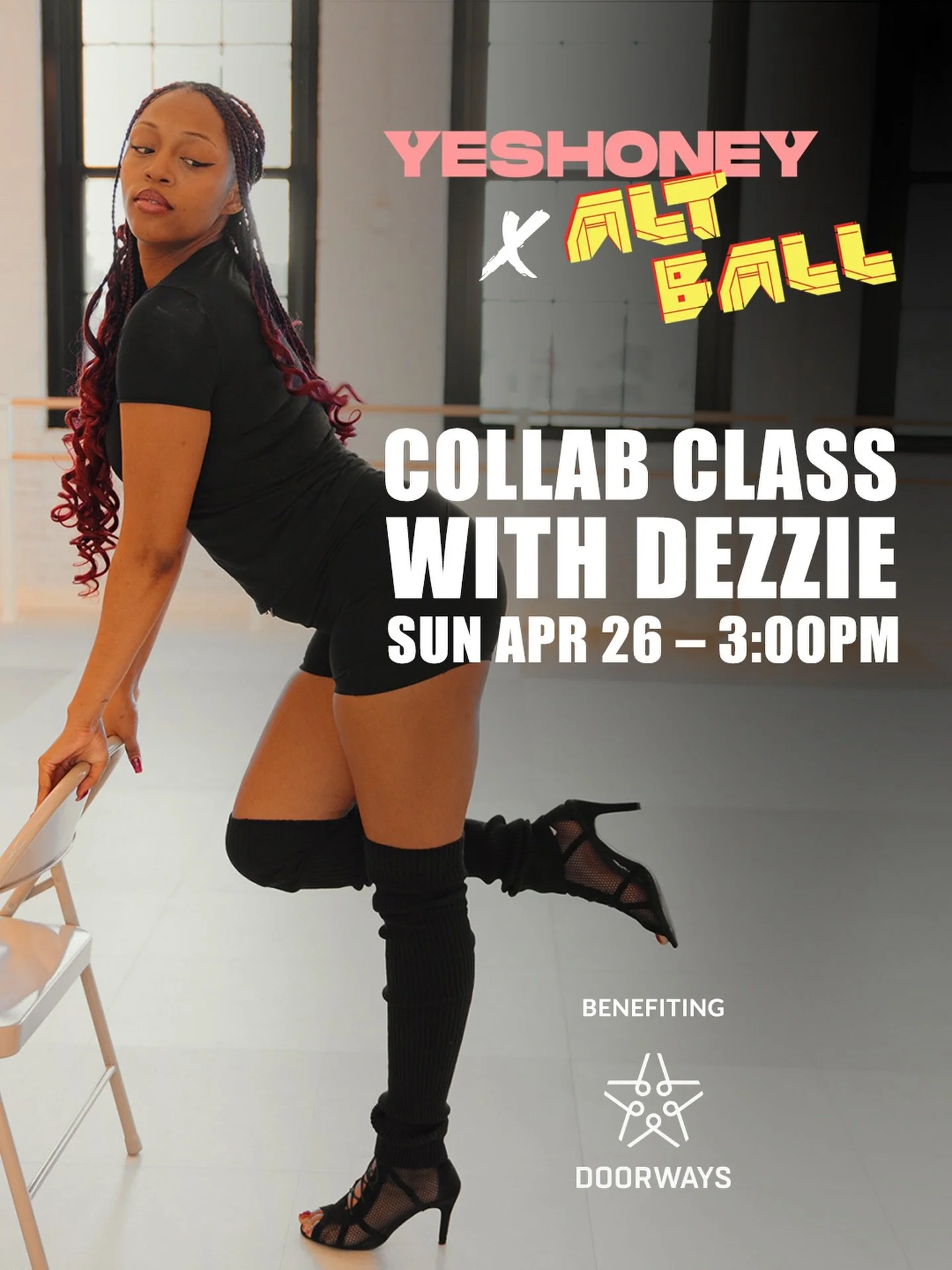 YES HONEY x ALTBALL: Collab Class with Dezzie benefiting DOORWAYS

Come strut with purpose. Sunday, April 26 at 3:00 PM - @yeshoneystl and ALTBALL are teaming up for a runway-inspired dance collab led by one of our iconic models, @dezziesleep. Procee