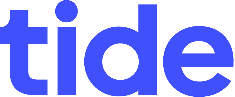 Blue text that spells out 'tide' on a black background.