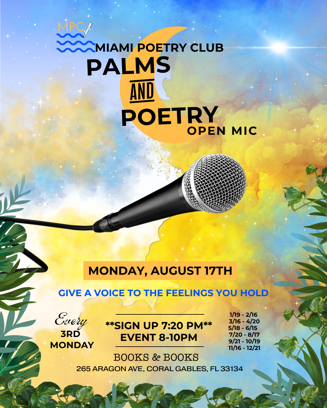 AUGUST 17TH 2026 - PALMS AND POETRY 