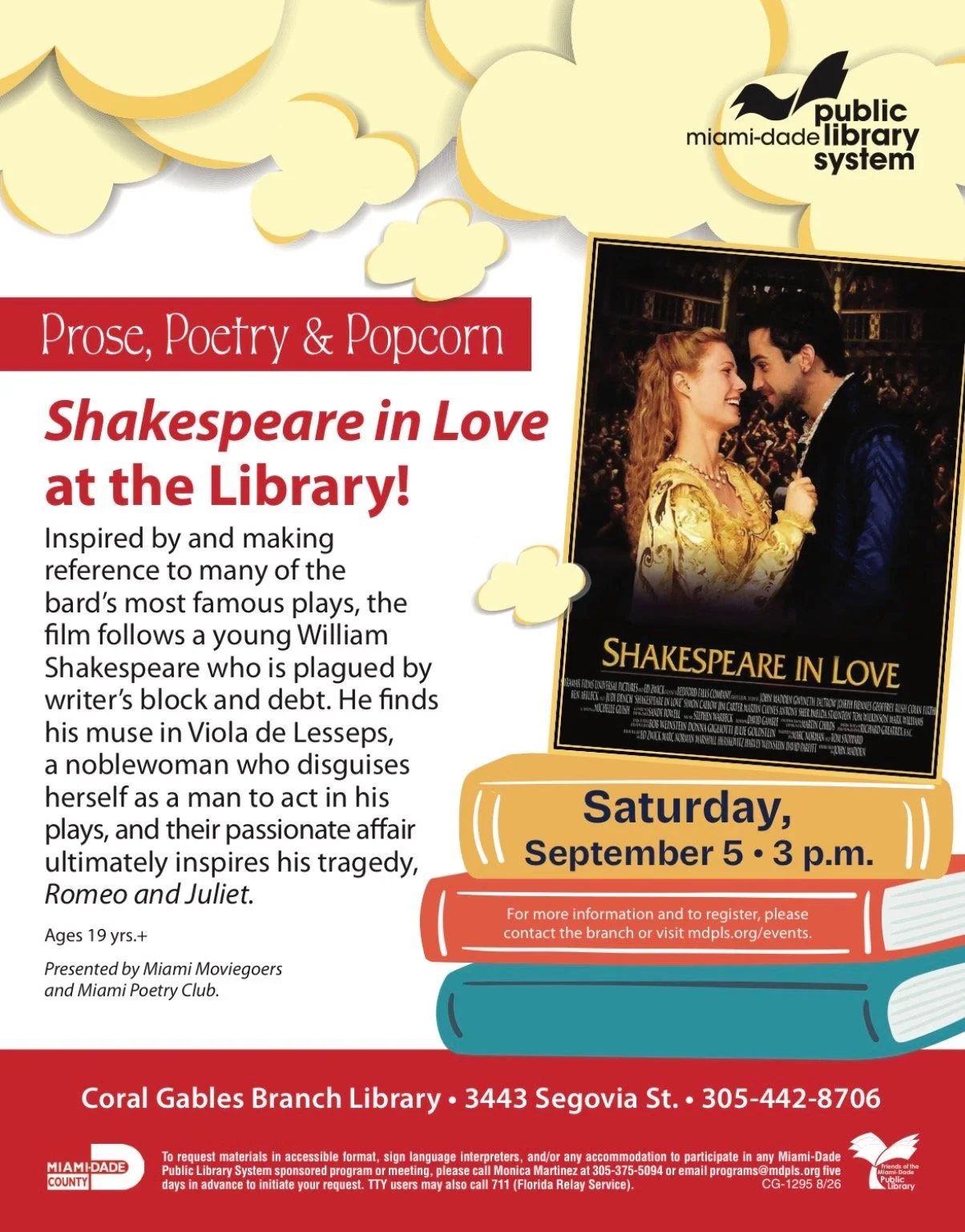 SEPTEMBER 5th 2026 - Prose, Poetry &amp; Popcorn: Shakespeare in Love at the Library!
