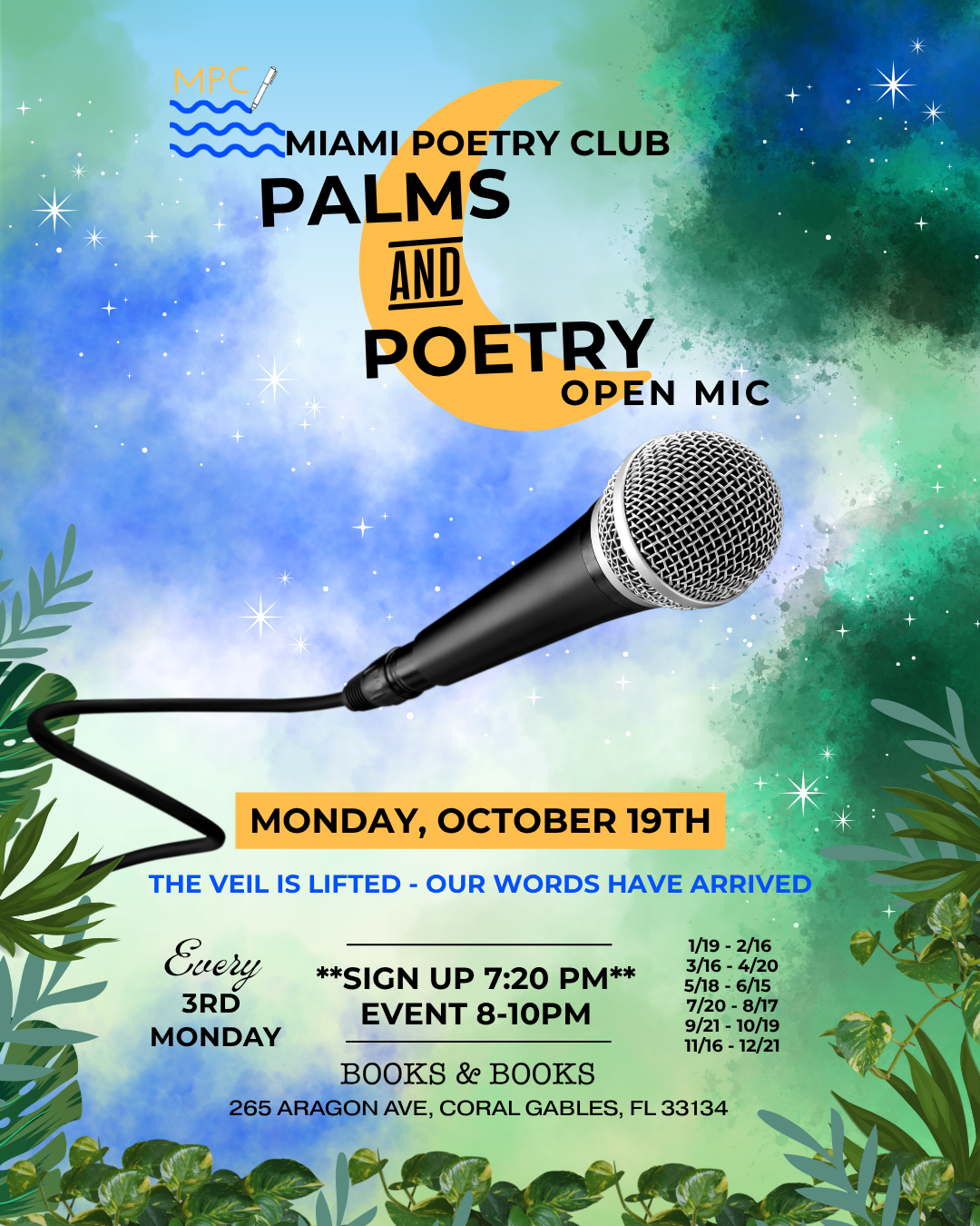 OCTOBER 19th 2026 - PALMS AND POETRY