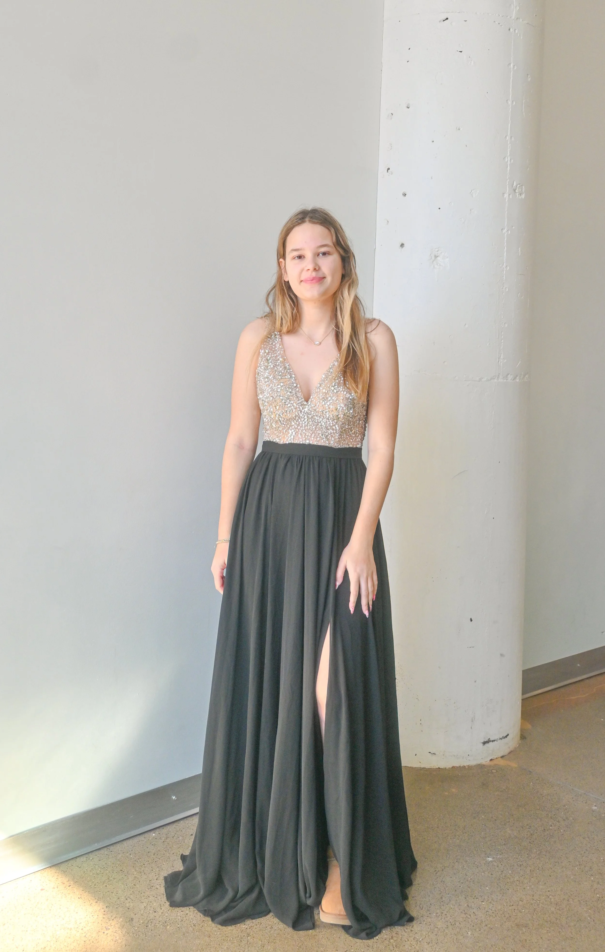 Soiéblu Elegant Embellished Black Gown