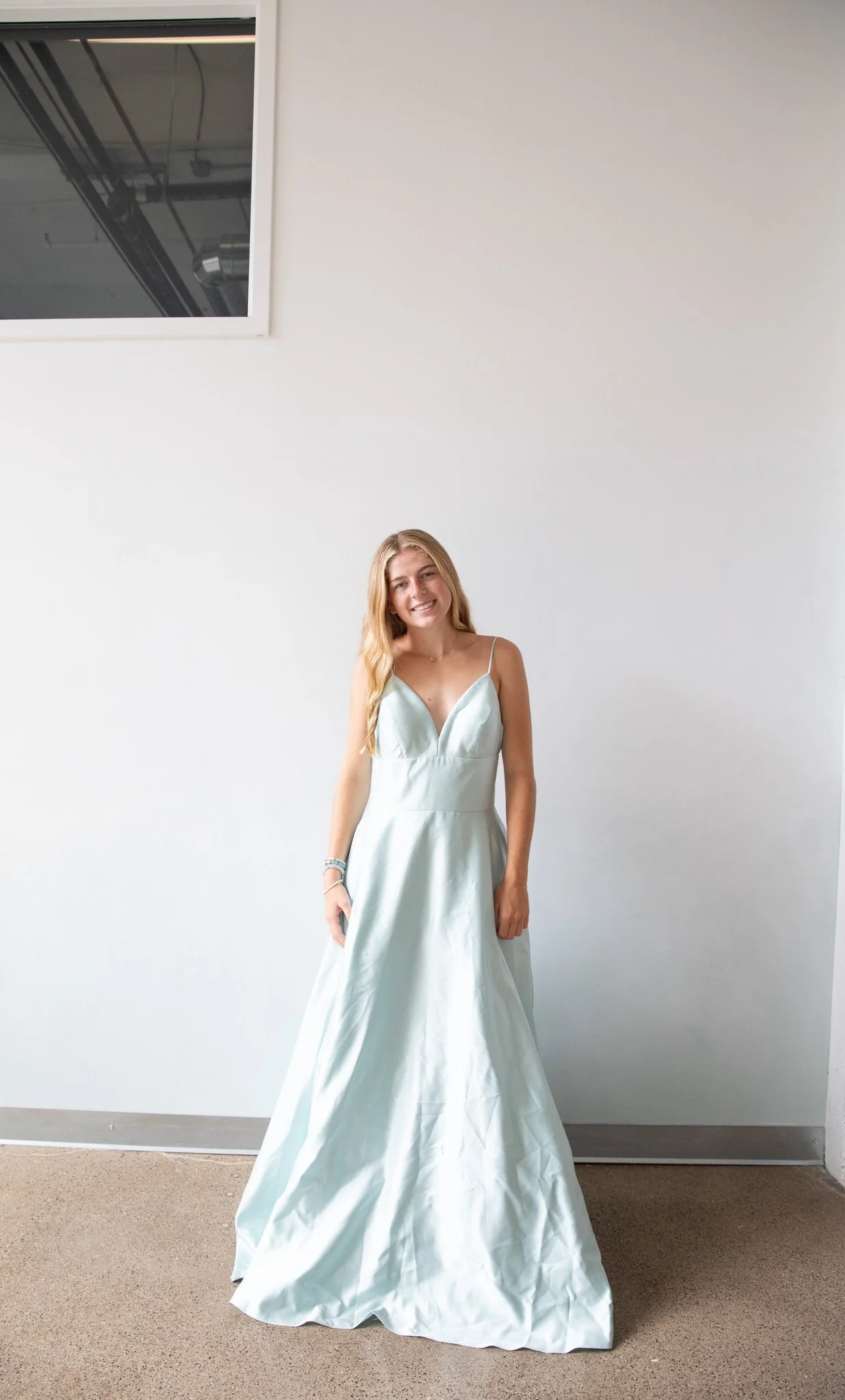 B&A Seafoam Blue V Neck Gown
