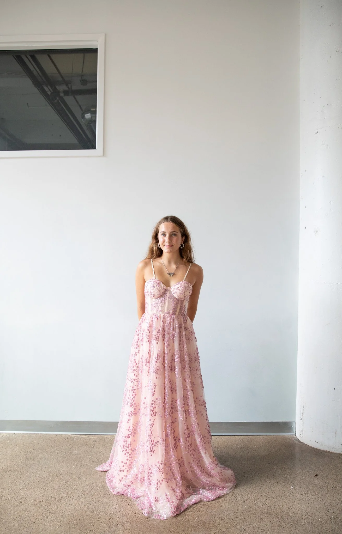 René the Label Pink with Purple Sparkle Flowers Corset Gown