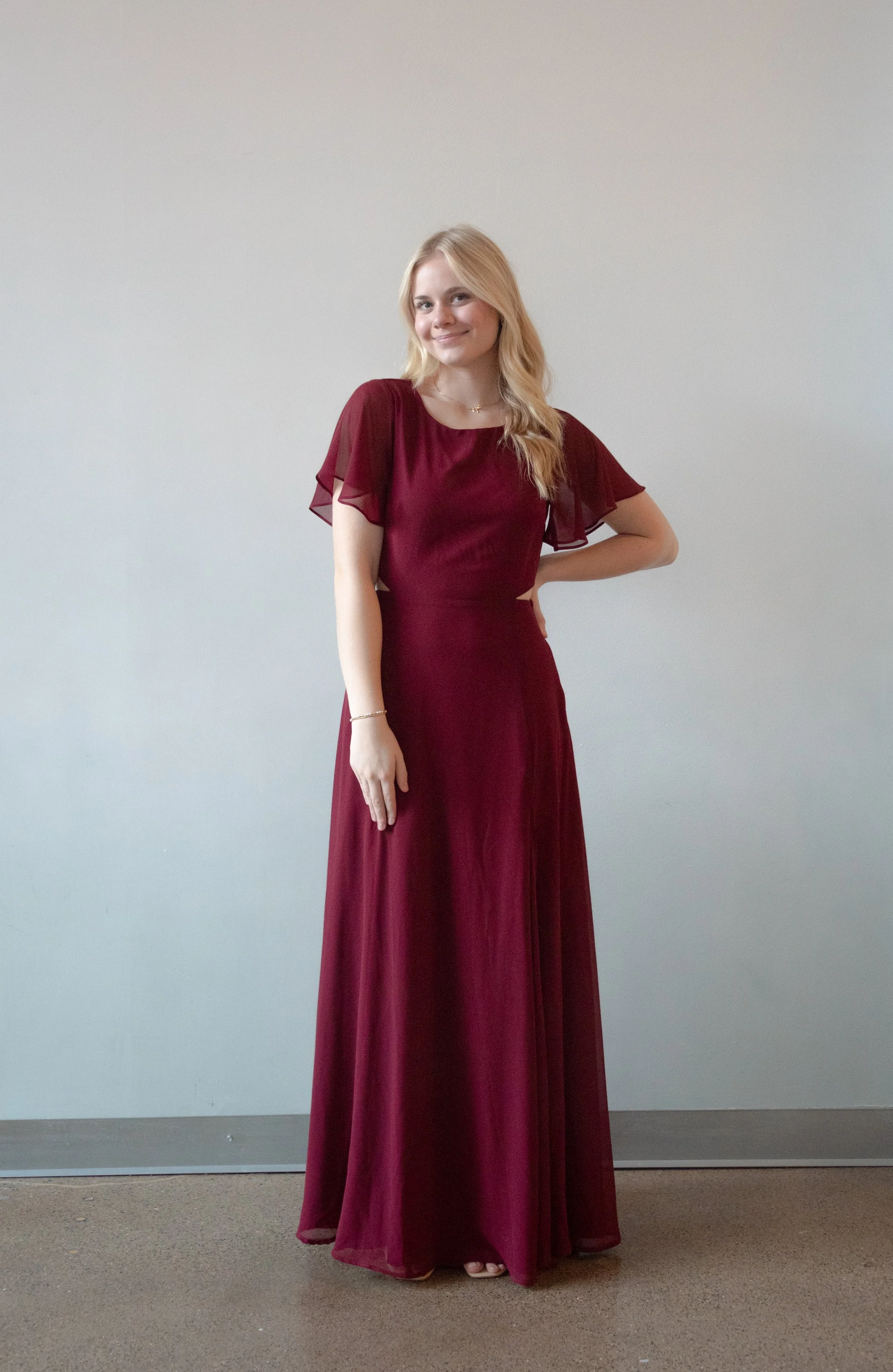 Lulus Deep Red Flutter Sleeve Gown
