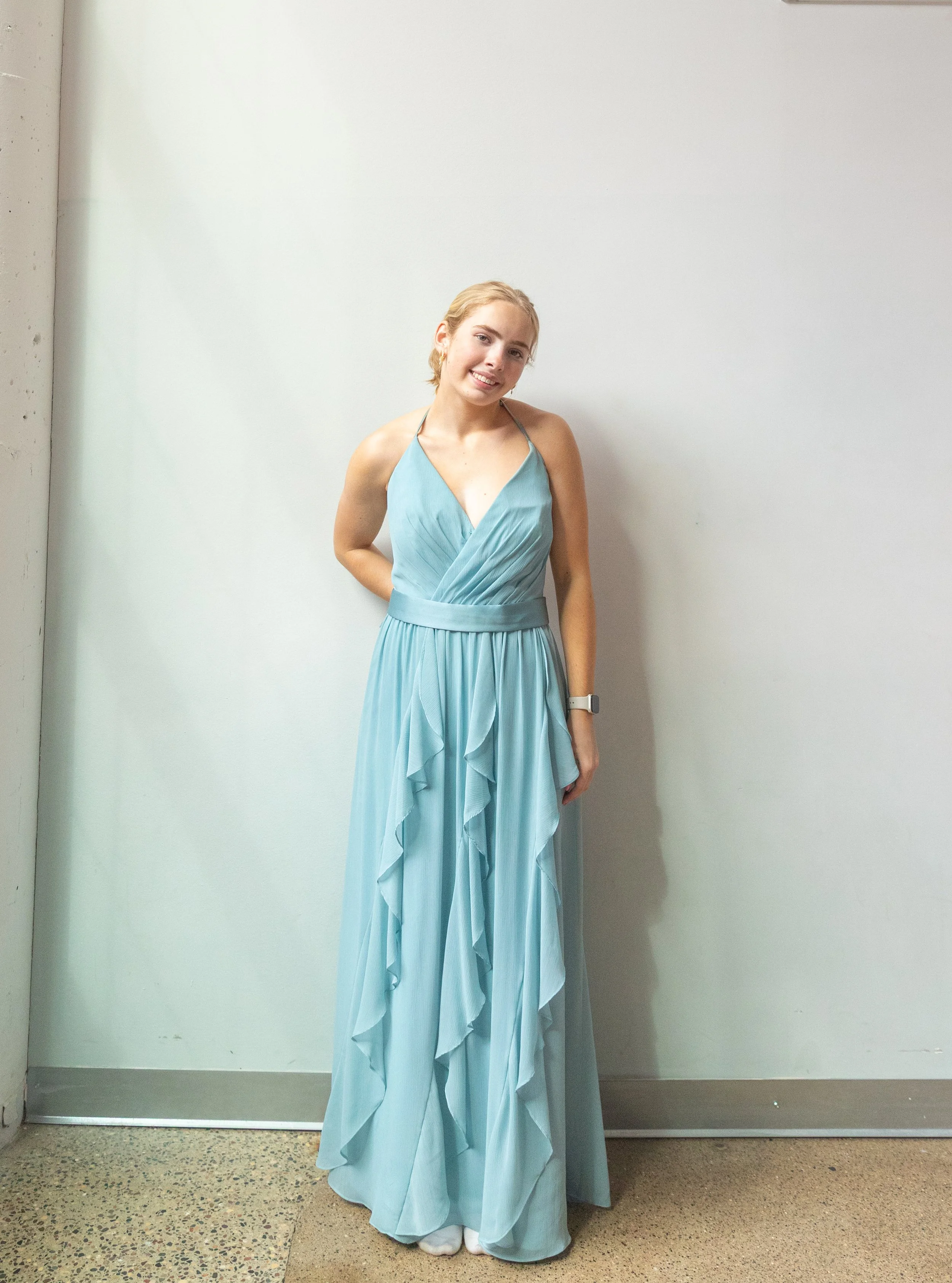 Vera Wang Light Blue Ruffle Gown