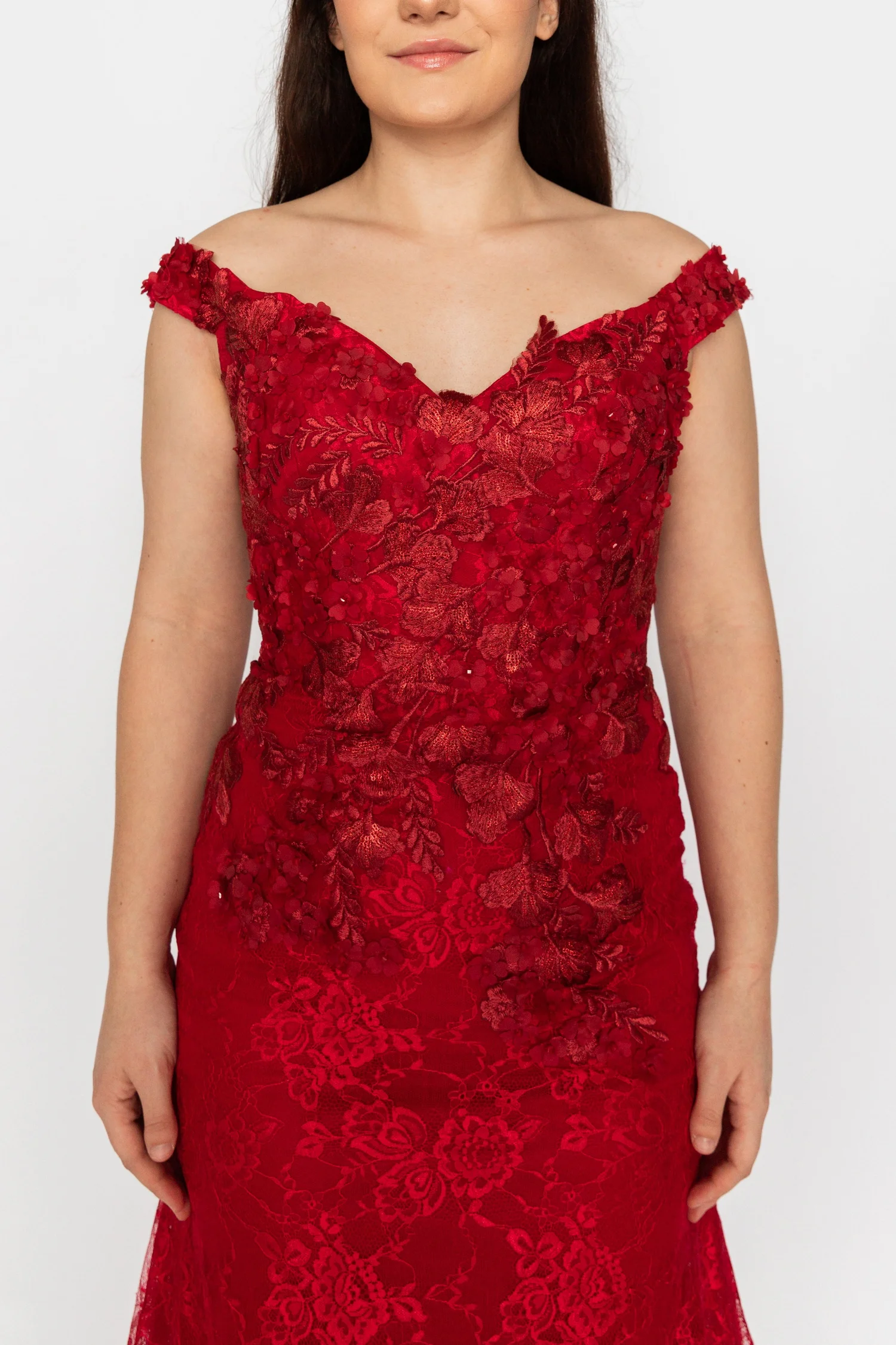 open lace back dress Mac Duggal - Red Embellished High Neck Long Sleeve A Line Gown main image 0