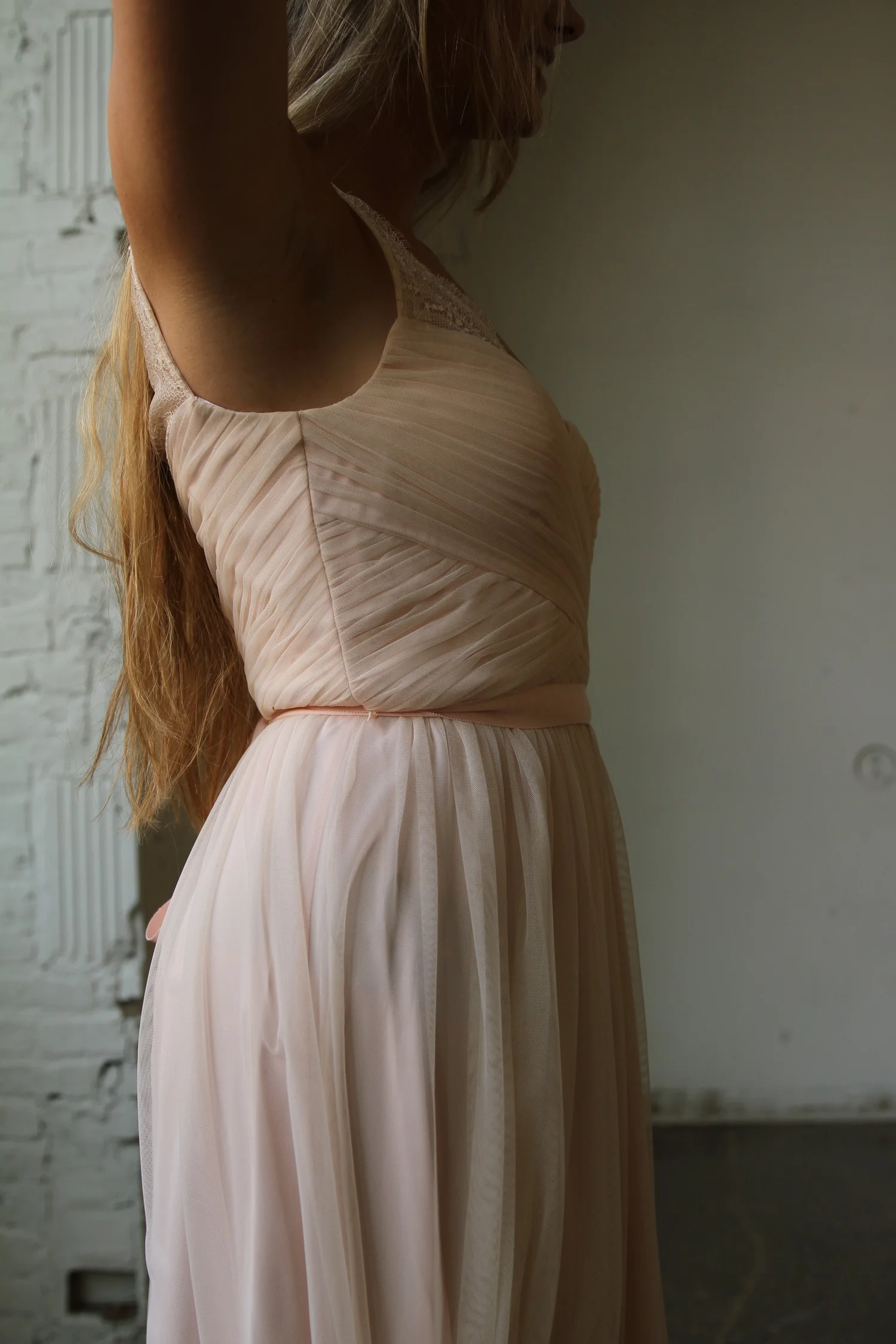 Hitherto Blush Lace Sleeve Dress | Pass Down The Gown  passdownthegown