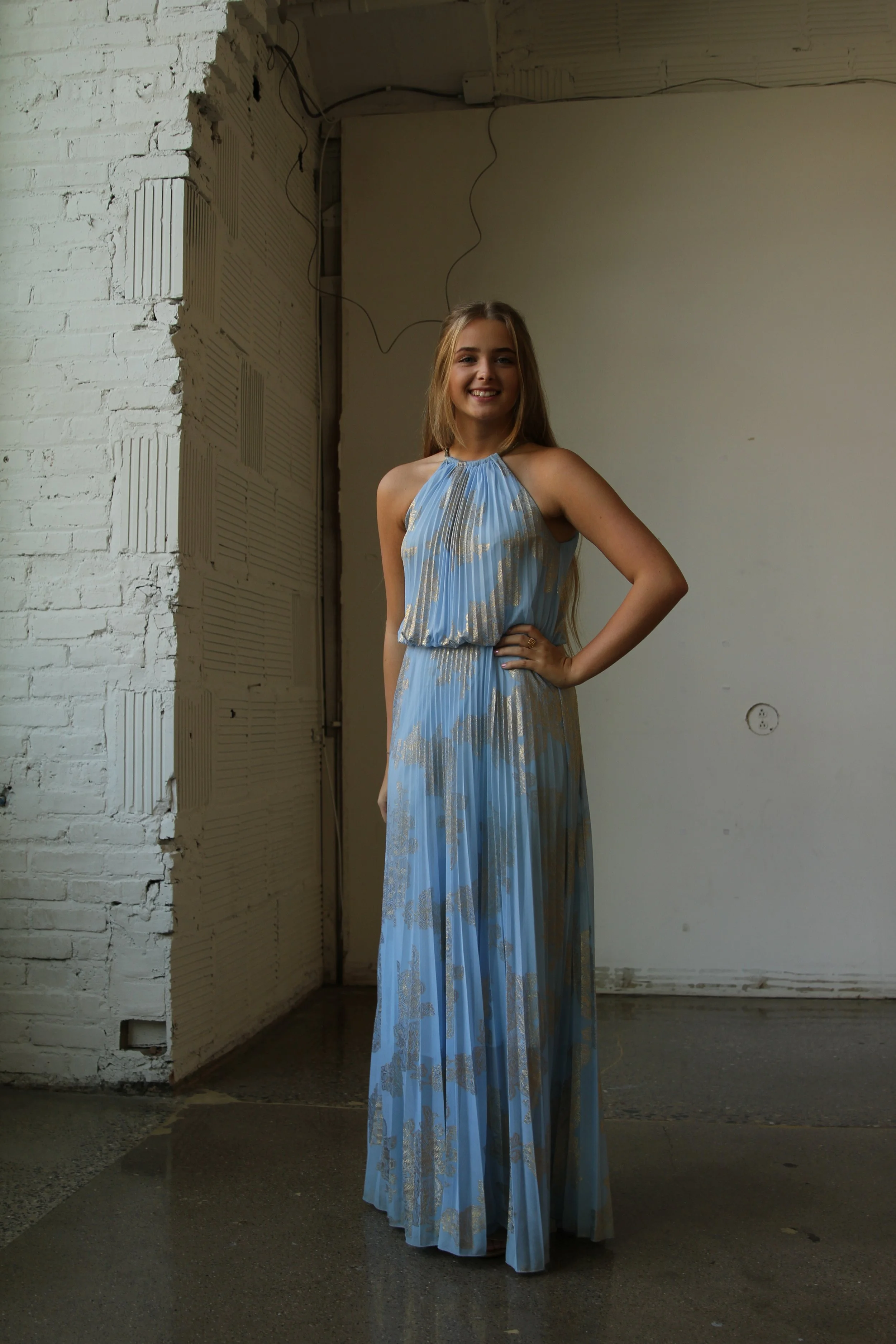 Xscape Metallic Print Halter Gown