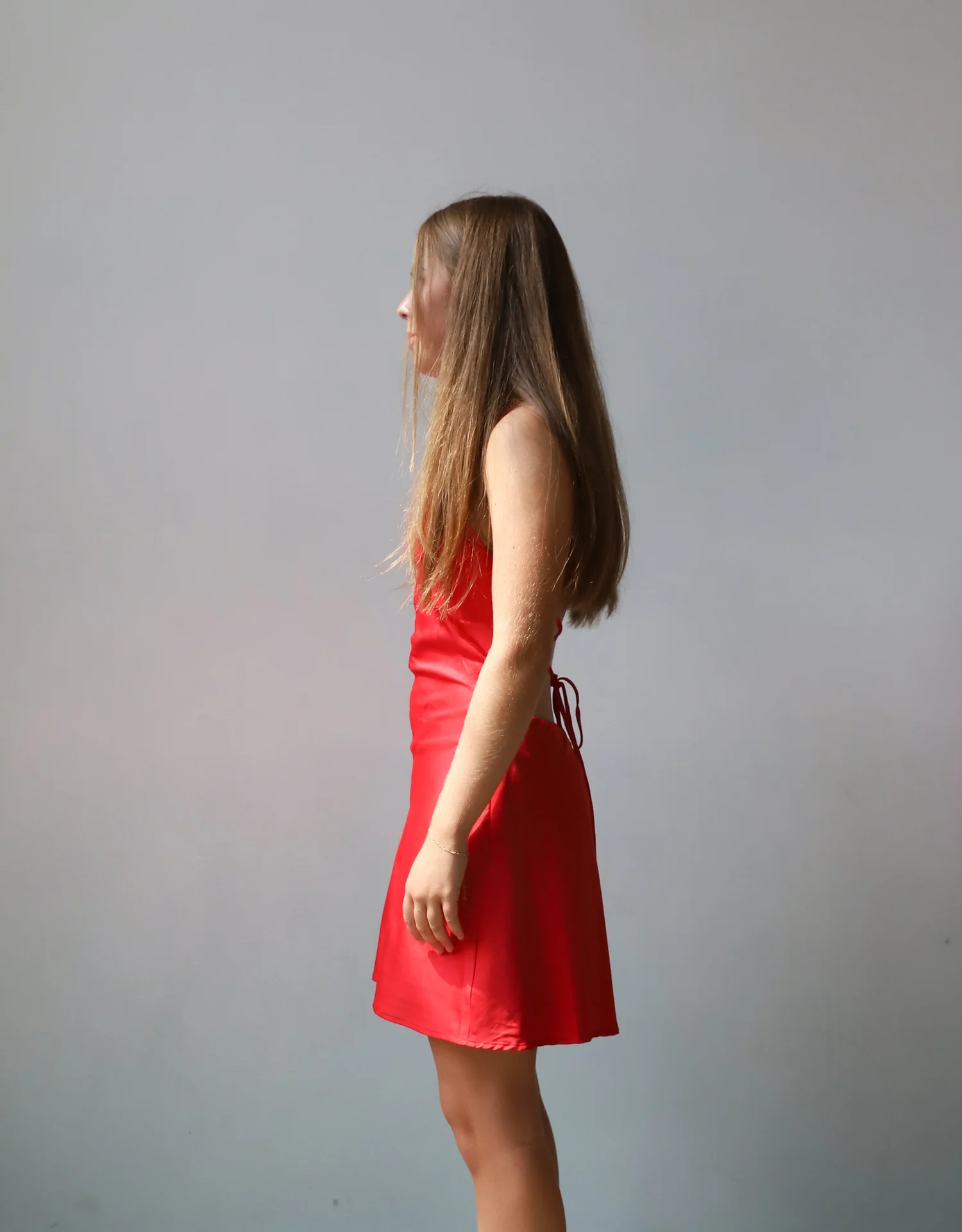 open lace back dress Dollie Linen Mini Dress Red