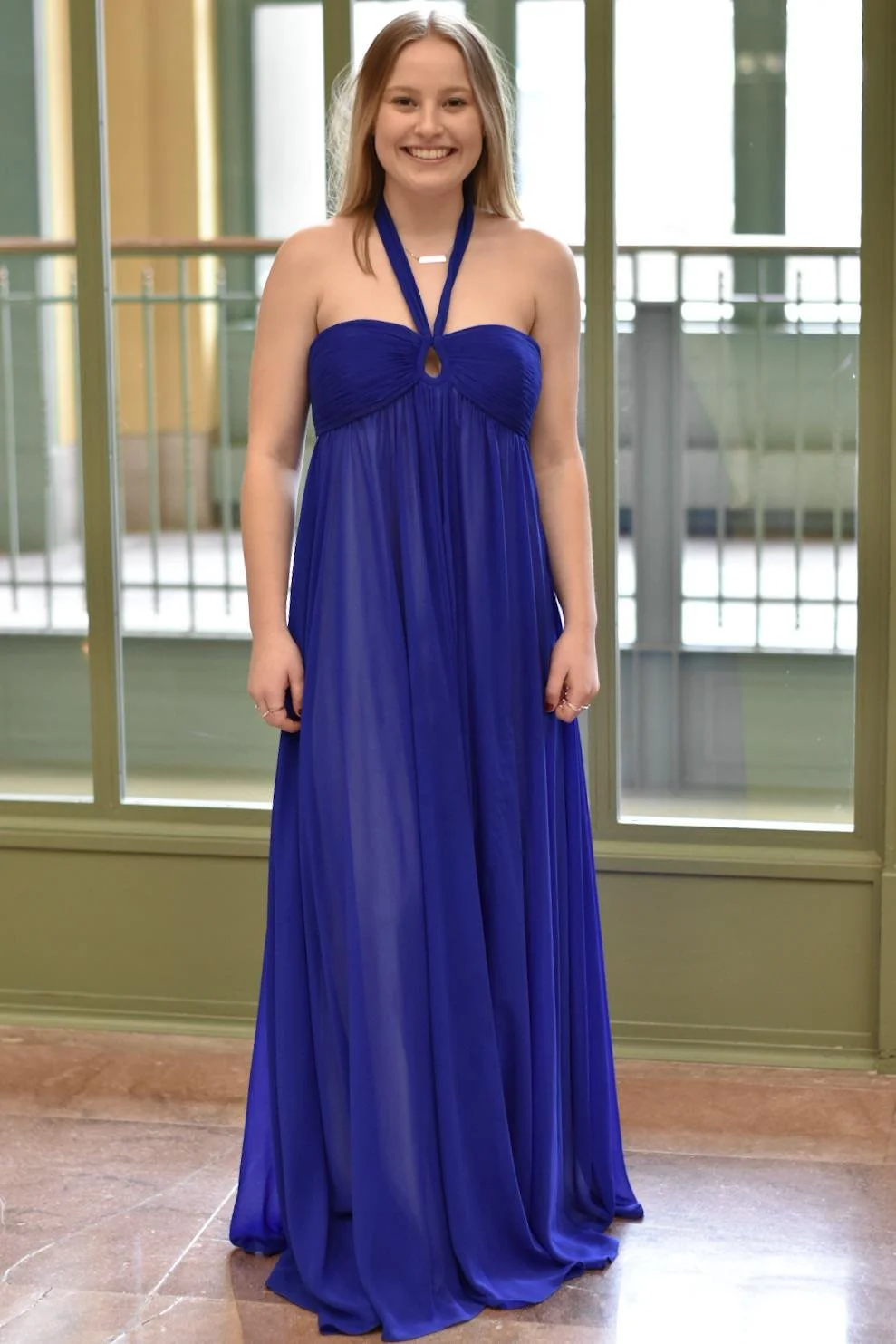 Aqua Dresses Keyhole Royal Blue Gown