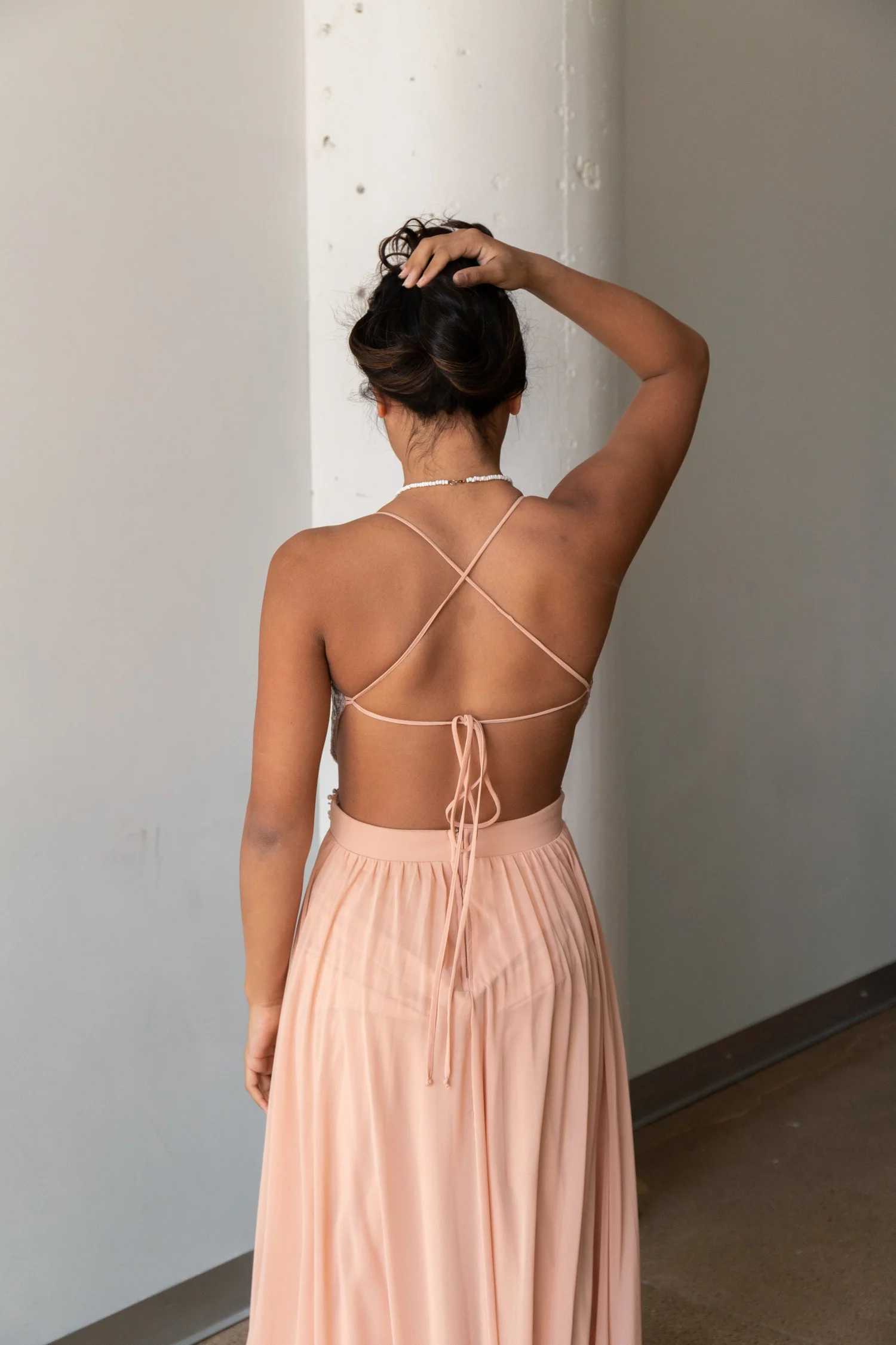 City Studio Blush and Grey Beading Gown | Pass Down the Gown   passdownthegown