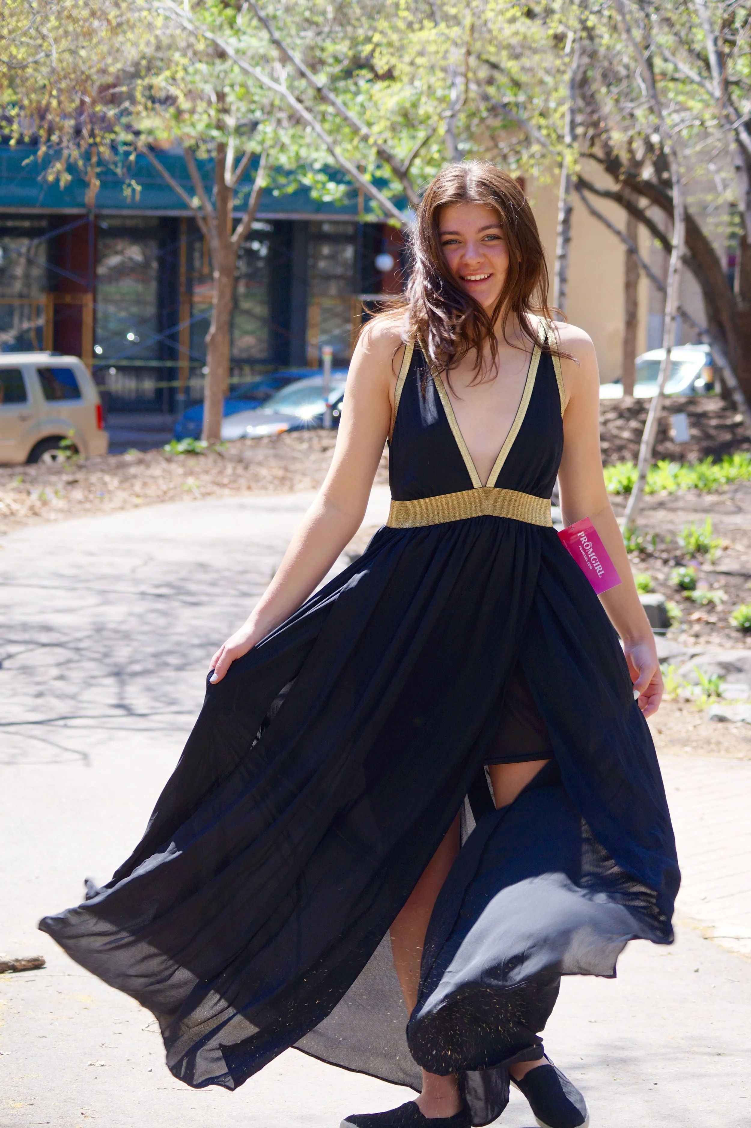 Black and Gold Prom Girl Dress