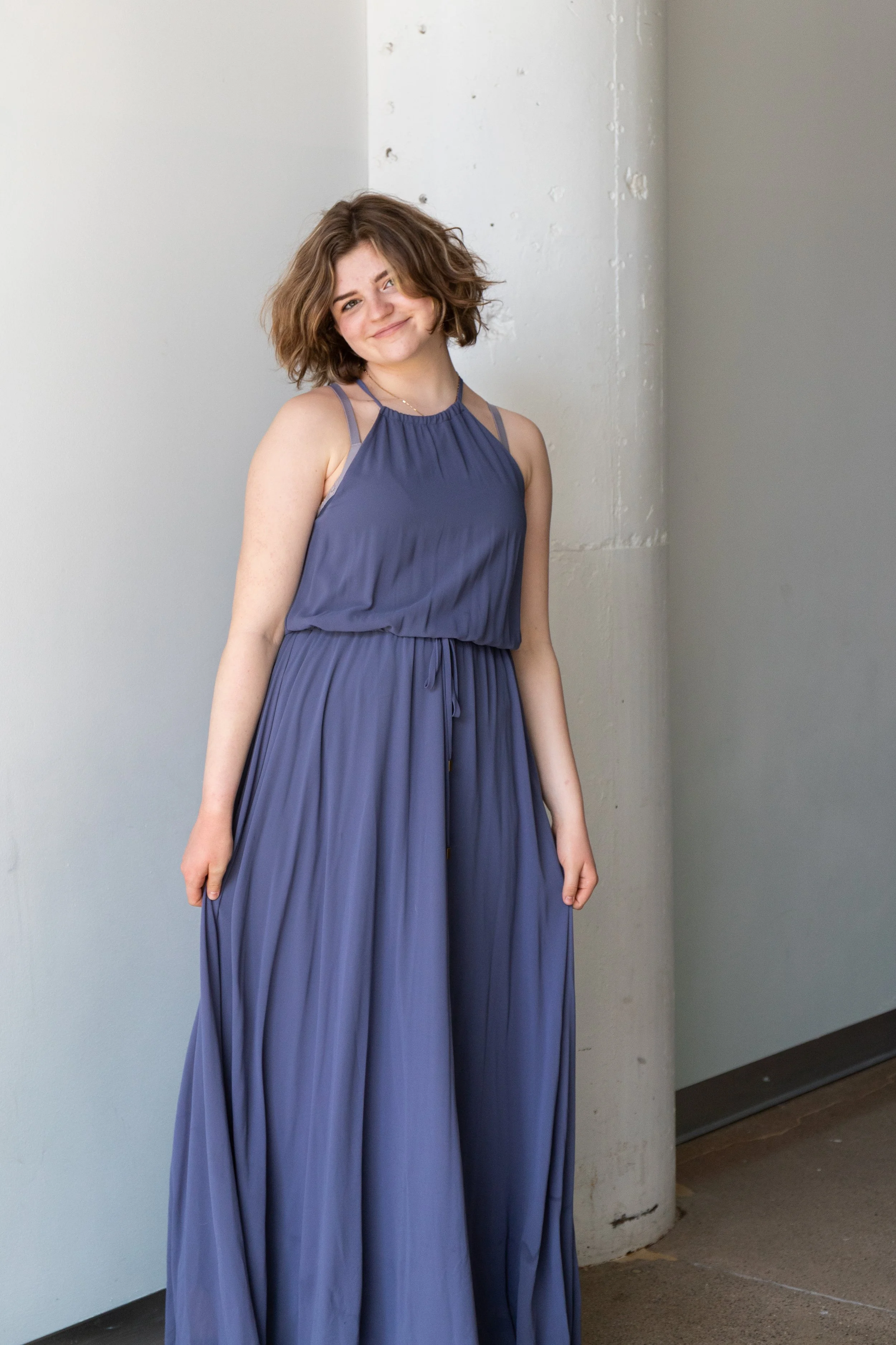 Lulu's Grey Blue Halter Gown