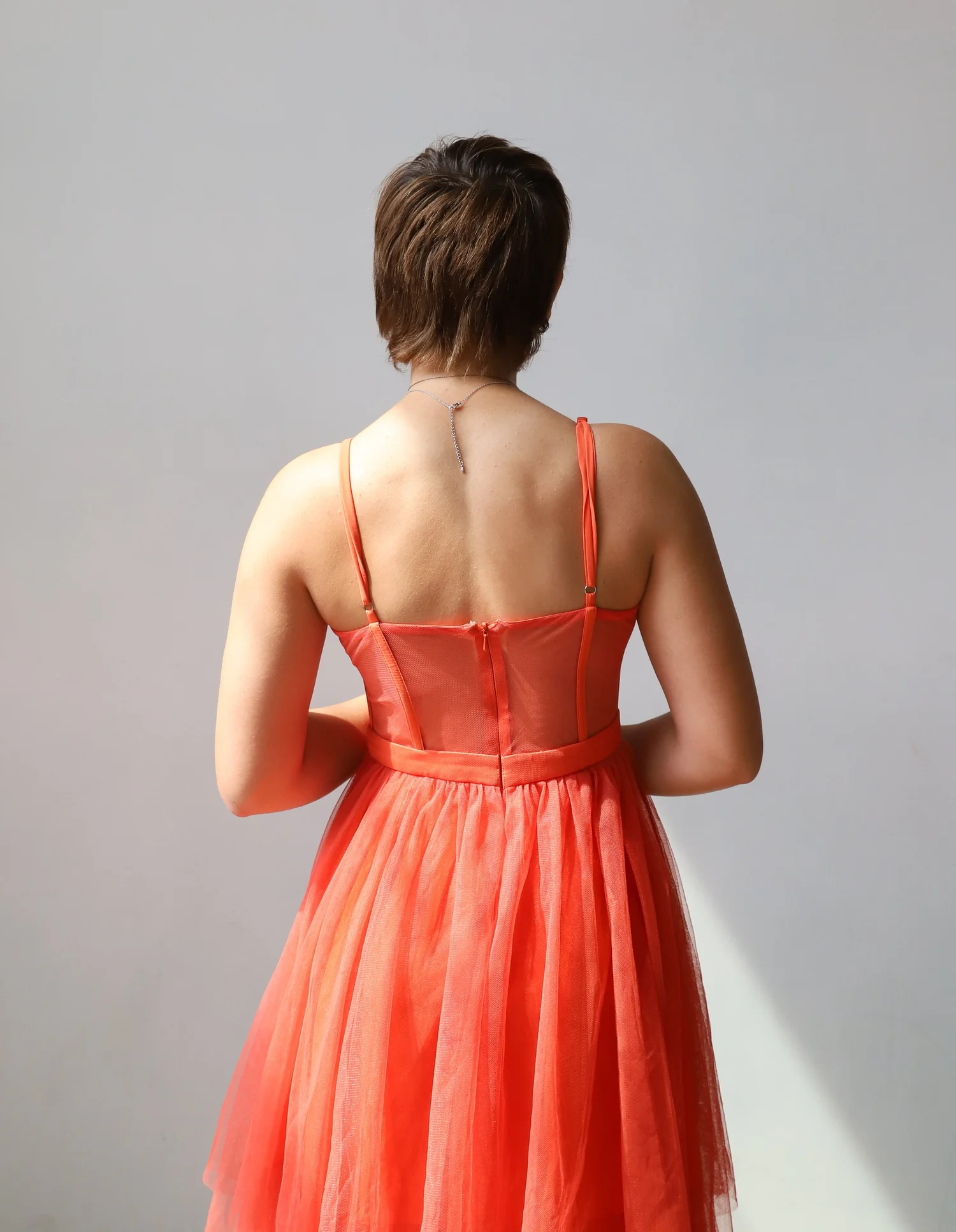 fame and partners orange dress Fame and Partners Corset Tiered Orange Gown