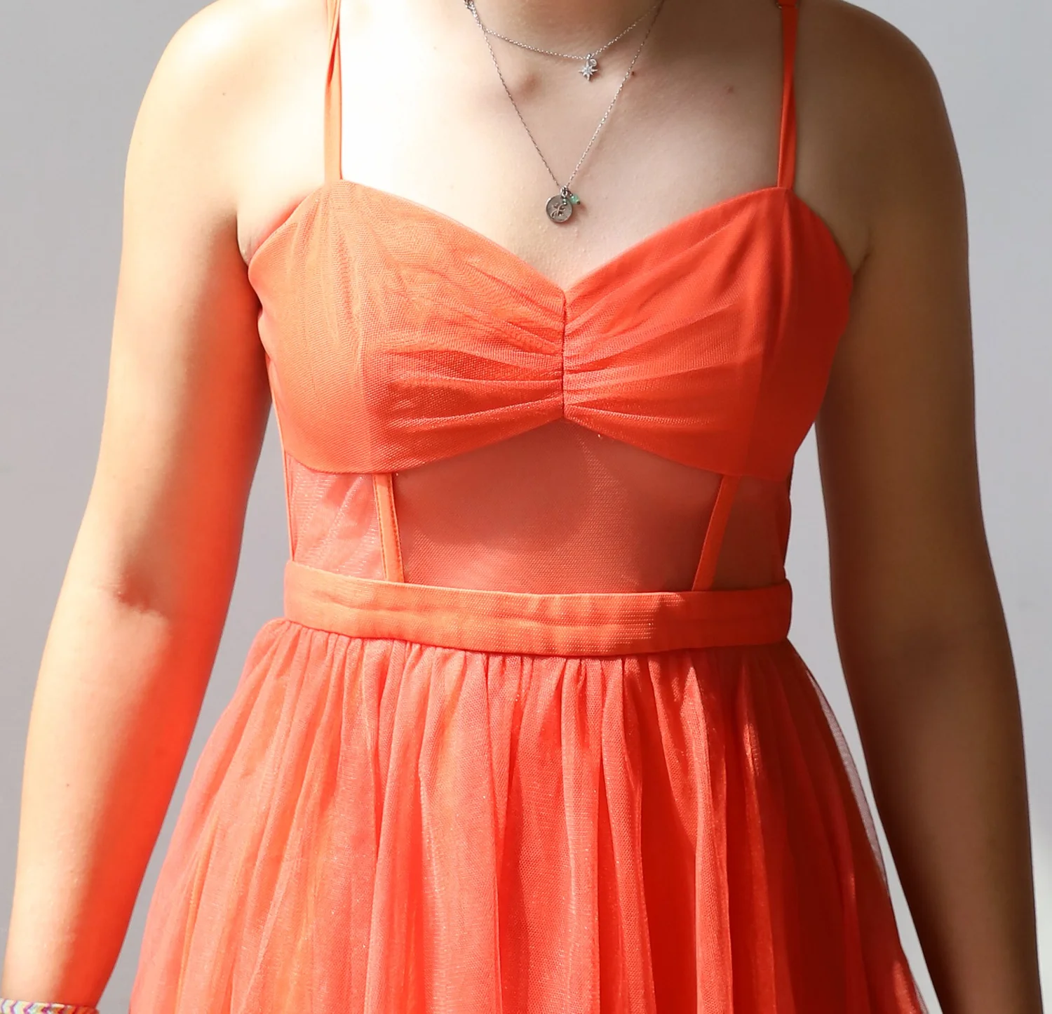 fame and partners orange dress Fame and Partners Corset Tiered Orange Gown