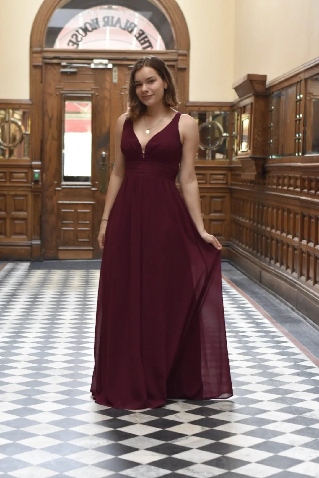 Lulu's V-neck Chiffon Gown
