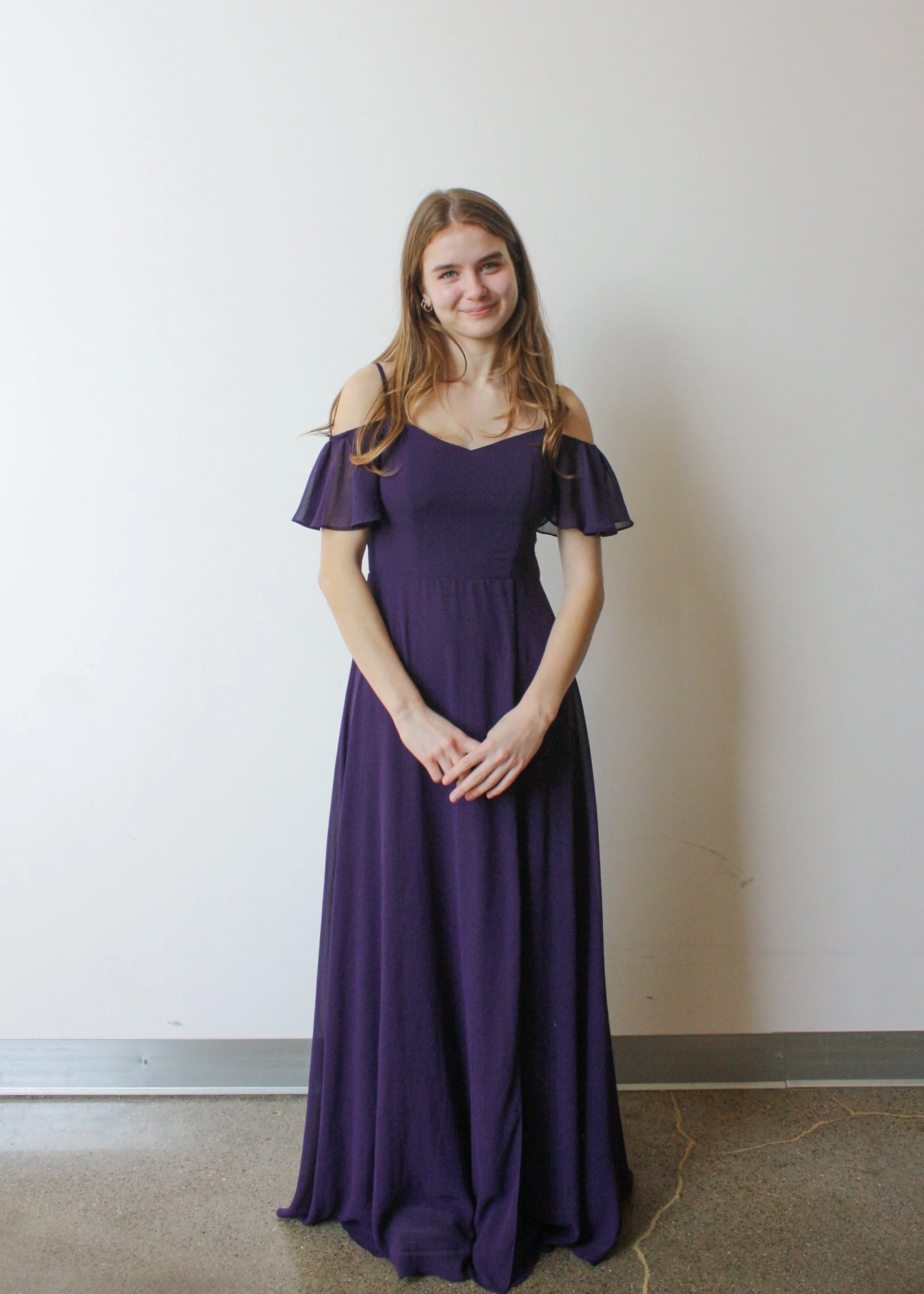 Ever Pretty Eggplant Purple Ruffle Sleeves Dress