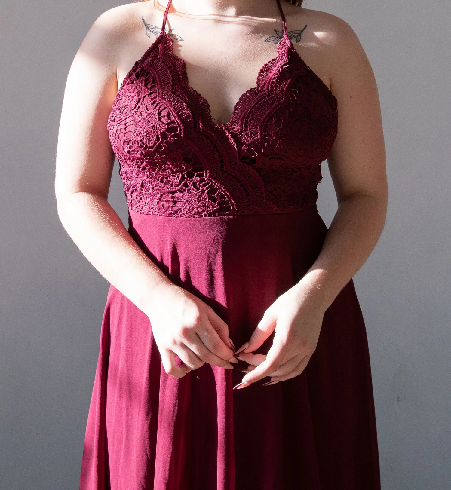 Madalyn Burgundy Lace Maxi Dress | Pass Down The Gown  passdownthegown