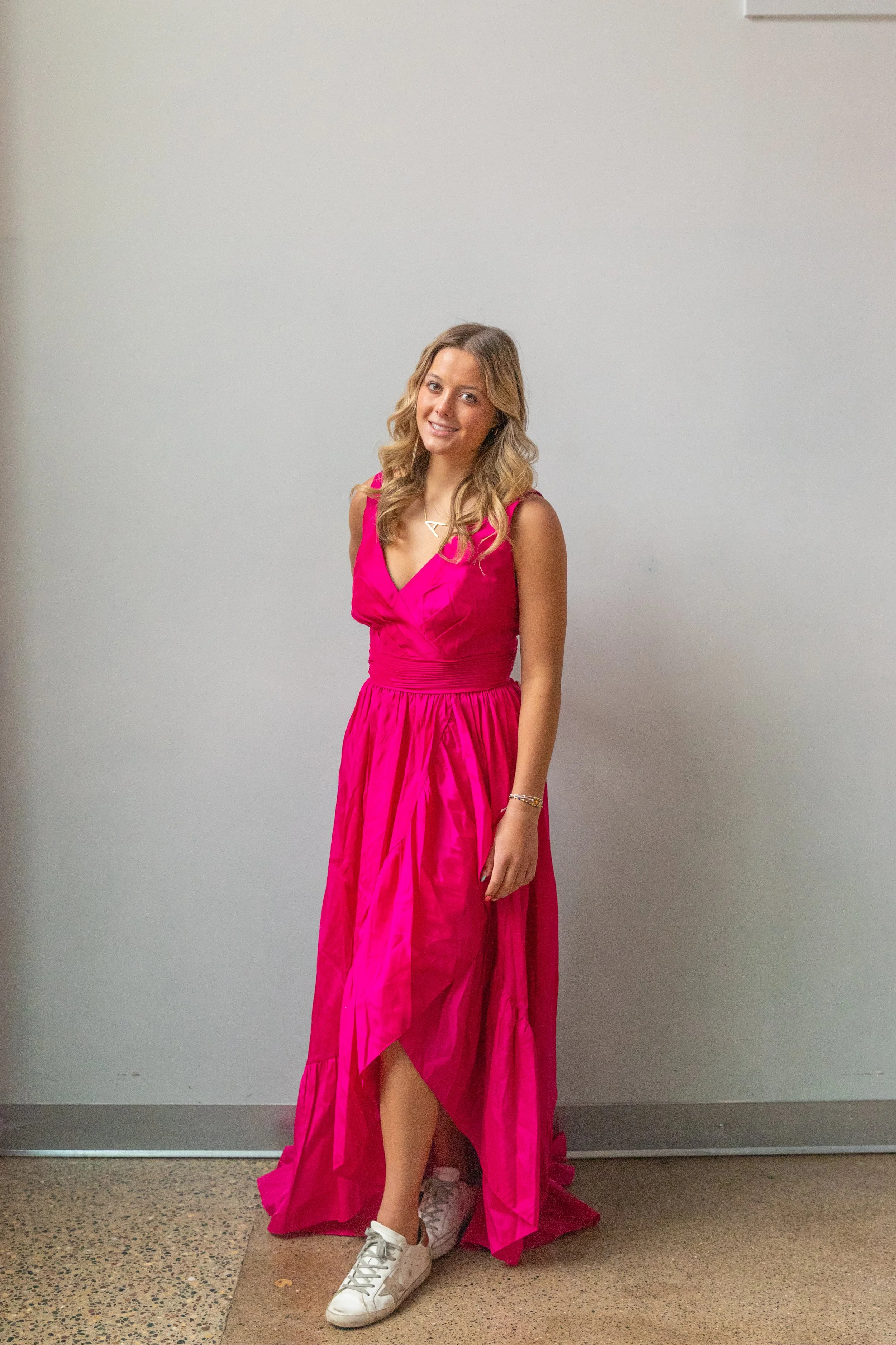 Mac Duggal Magenta Ruffle Slit Gown