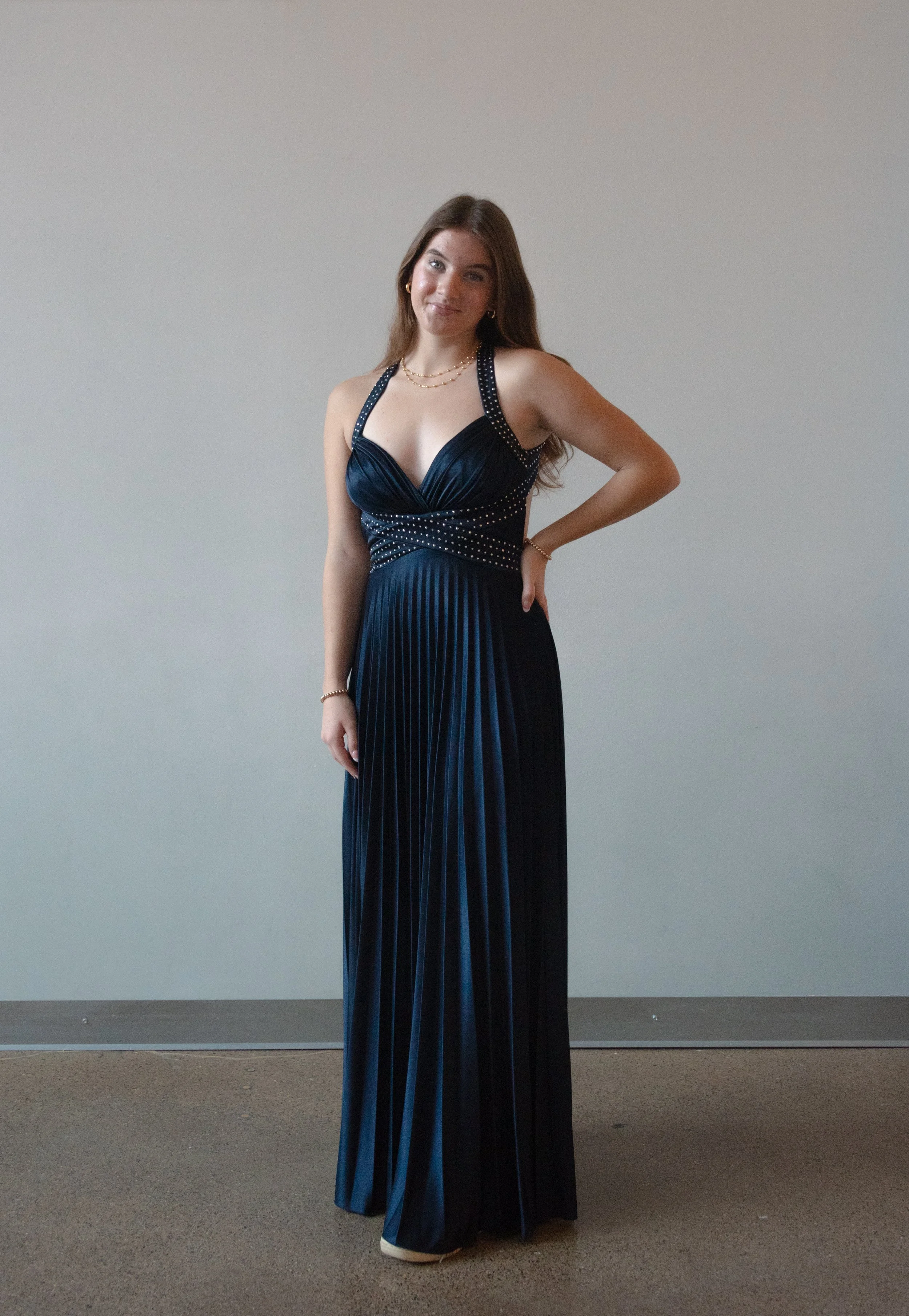 Betsy & Adam Navy Blue Sequin Strap Dress