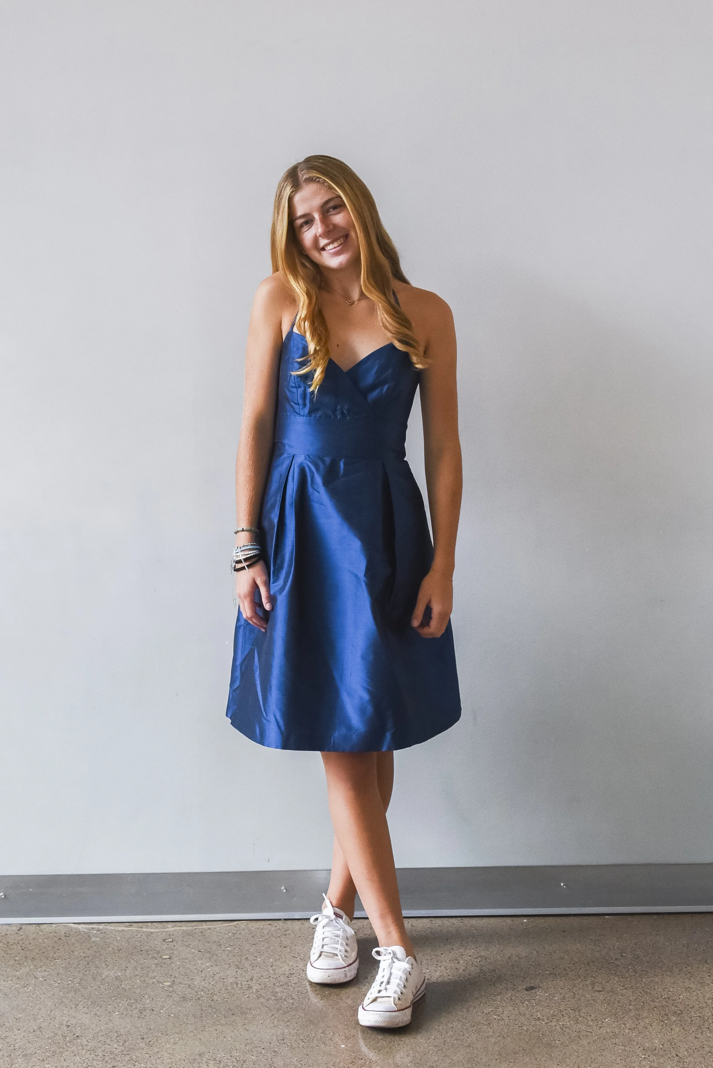 Jenny Yoo Muted Teal Pleated Halter Mini Dress