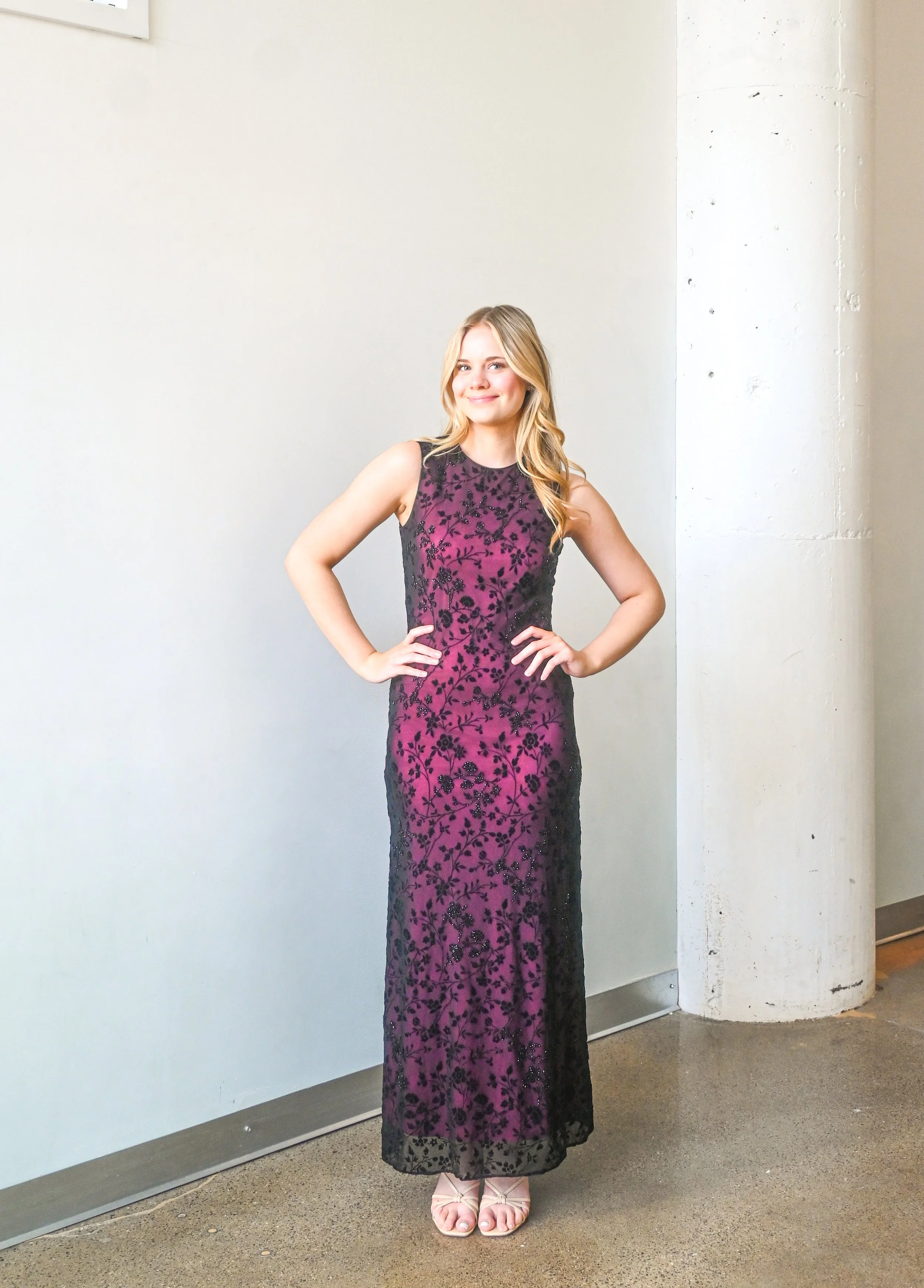 Remini Black and Pink Mesh Beaded Gown