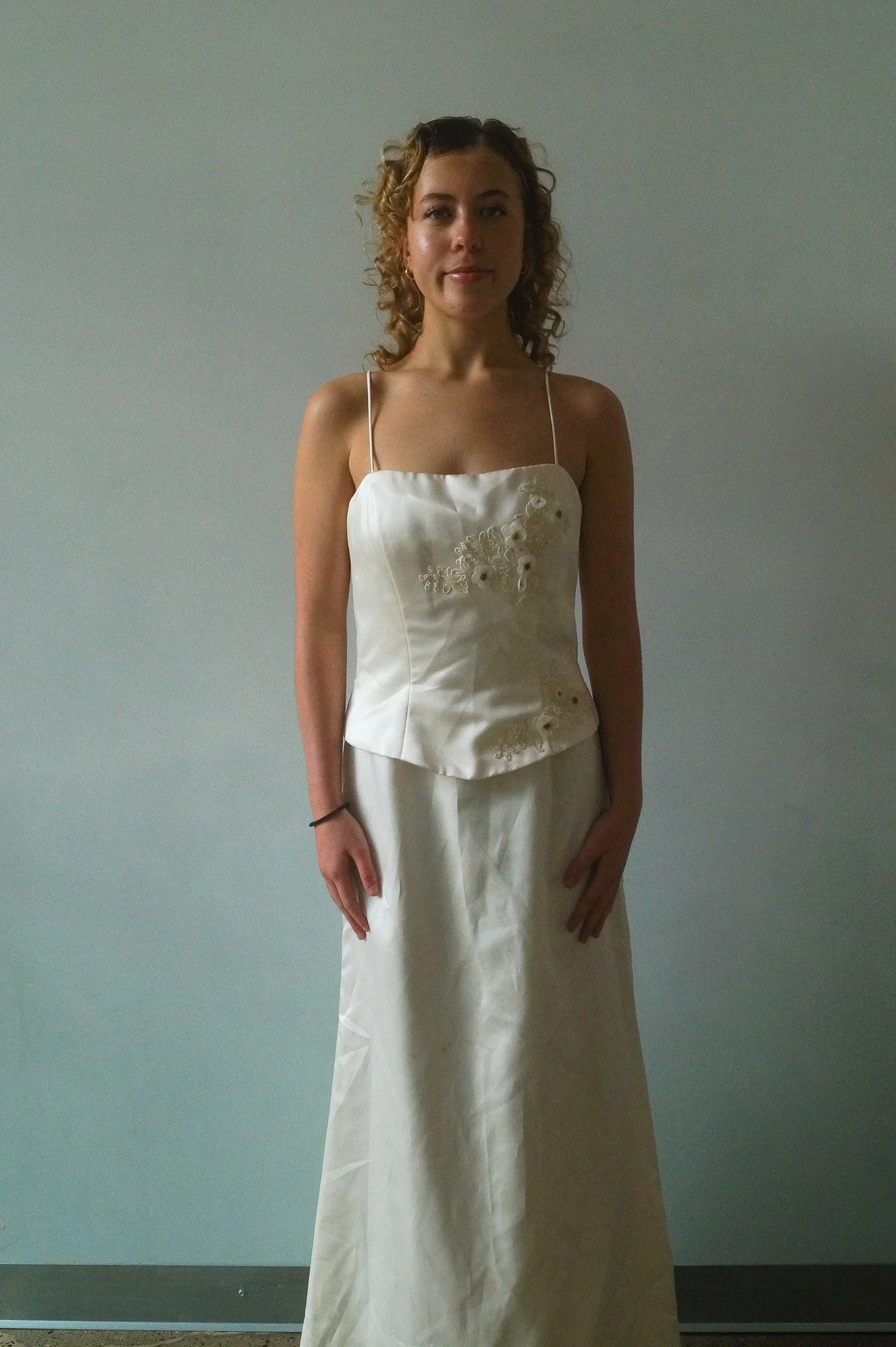 Dave & Johnny White Beaded Flowers Gown