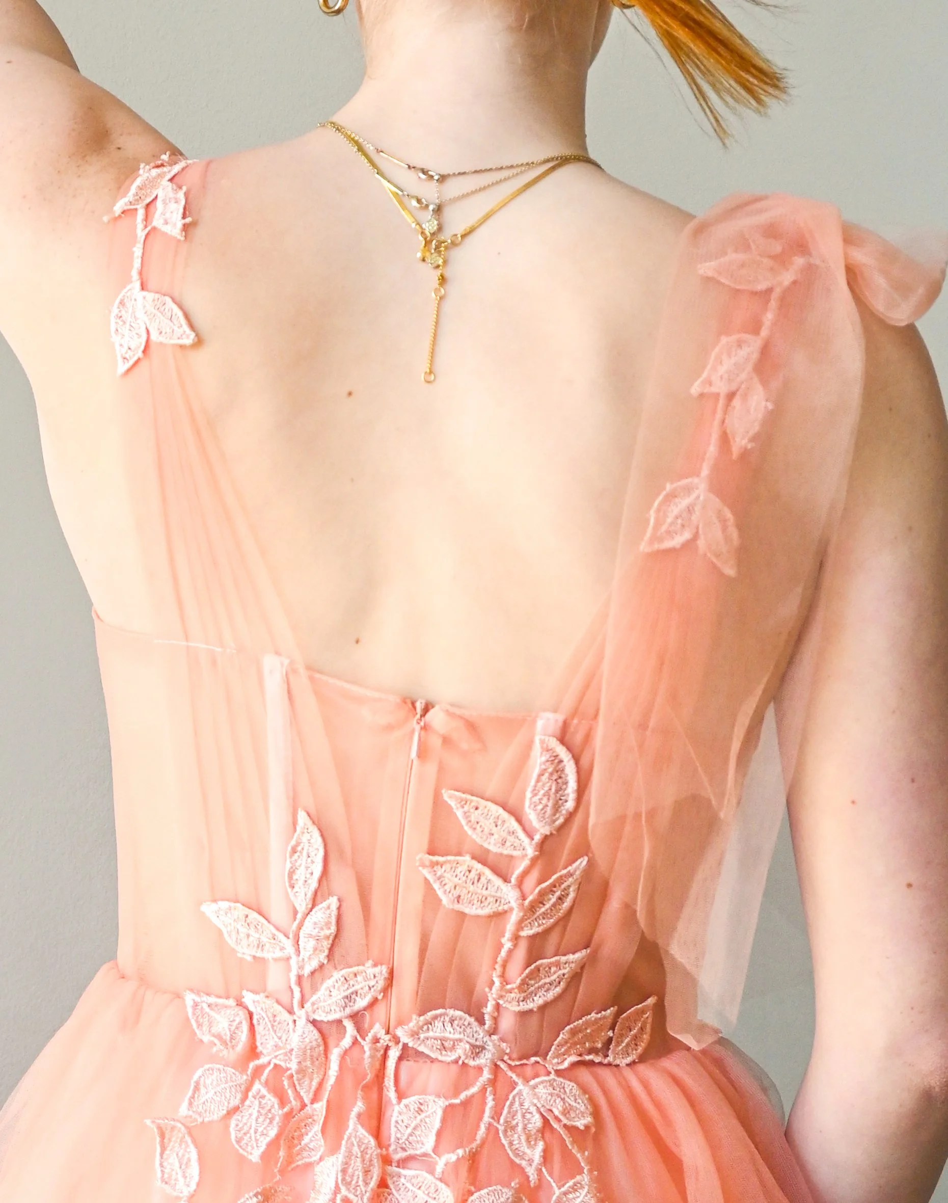 Peachy Pink Floral Flowy Gown