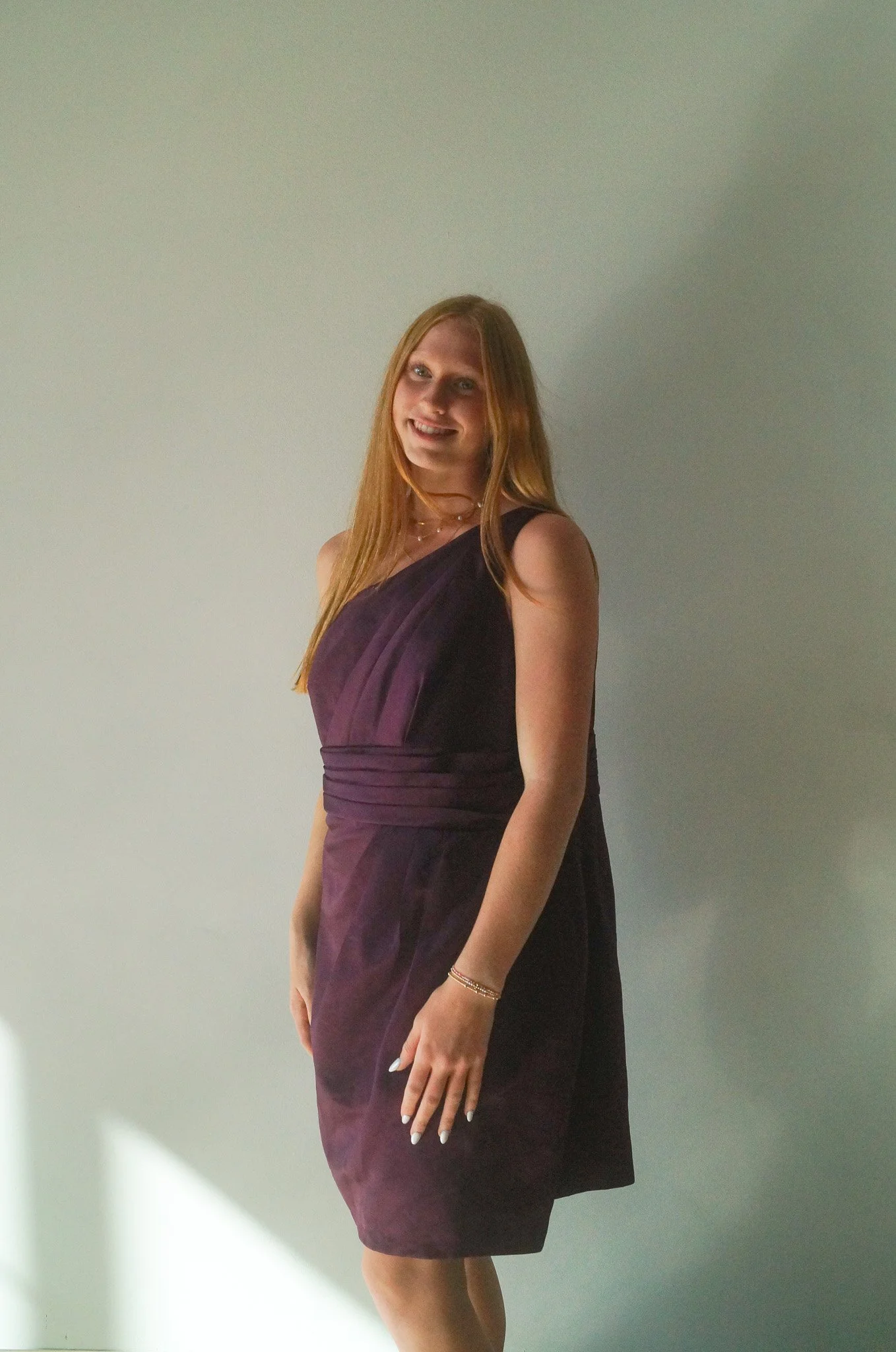 Davids Bridal Eggplant Mini Dress