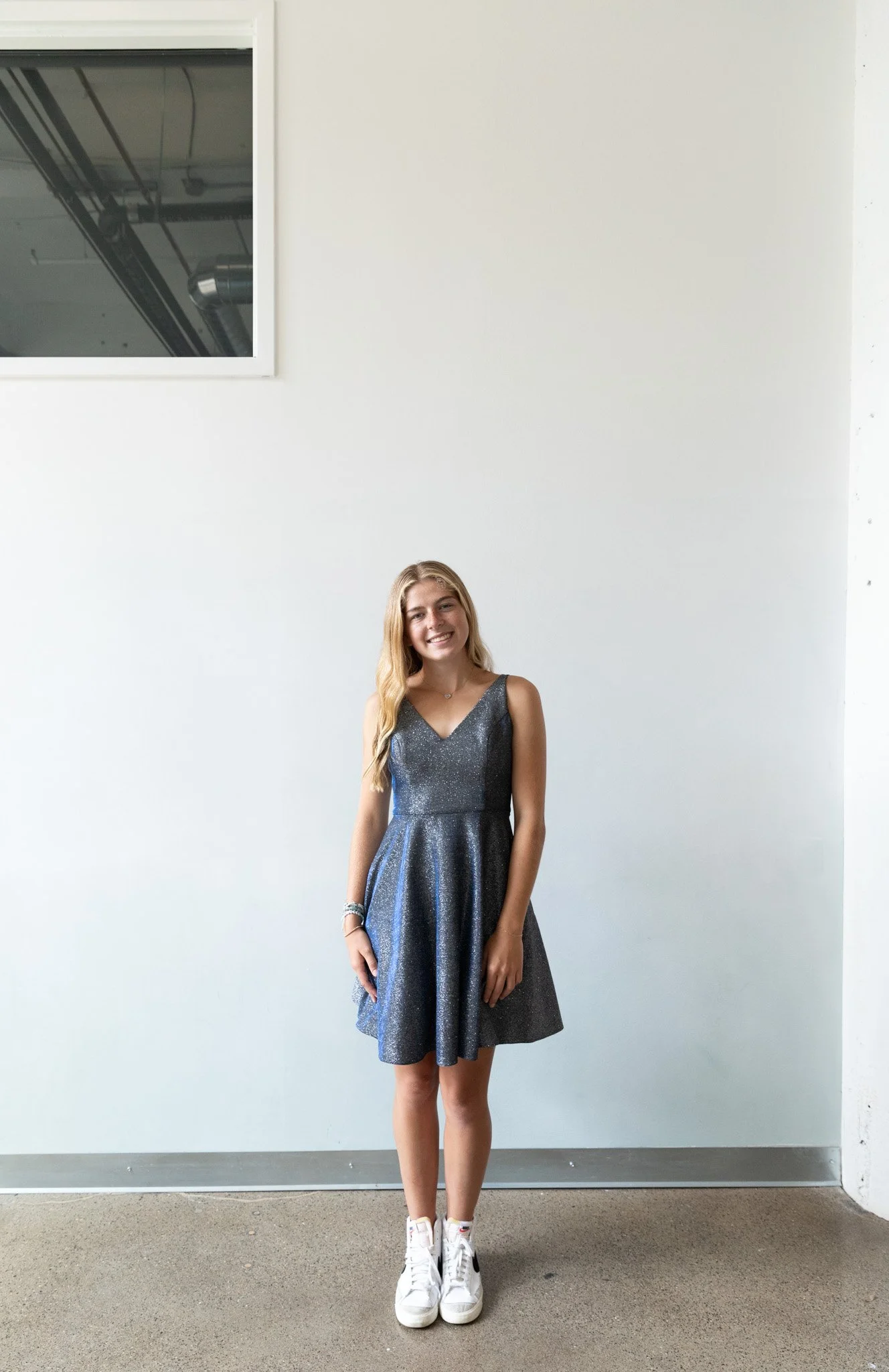 Xscape Blue/Silver Sparkly Mini Dress