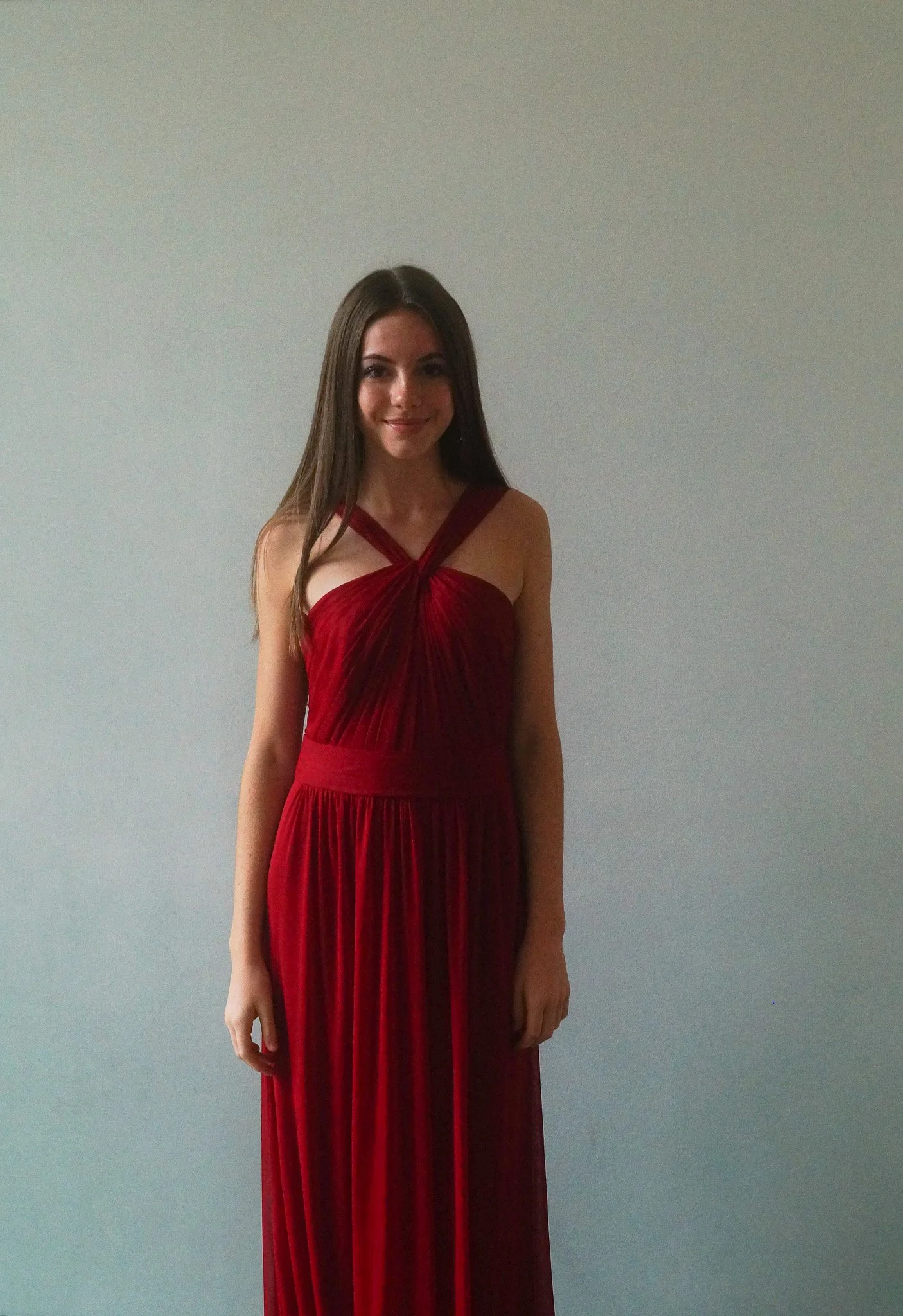 Davids Bridal Red High Neck Twist Gown