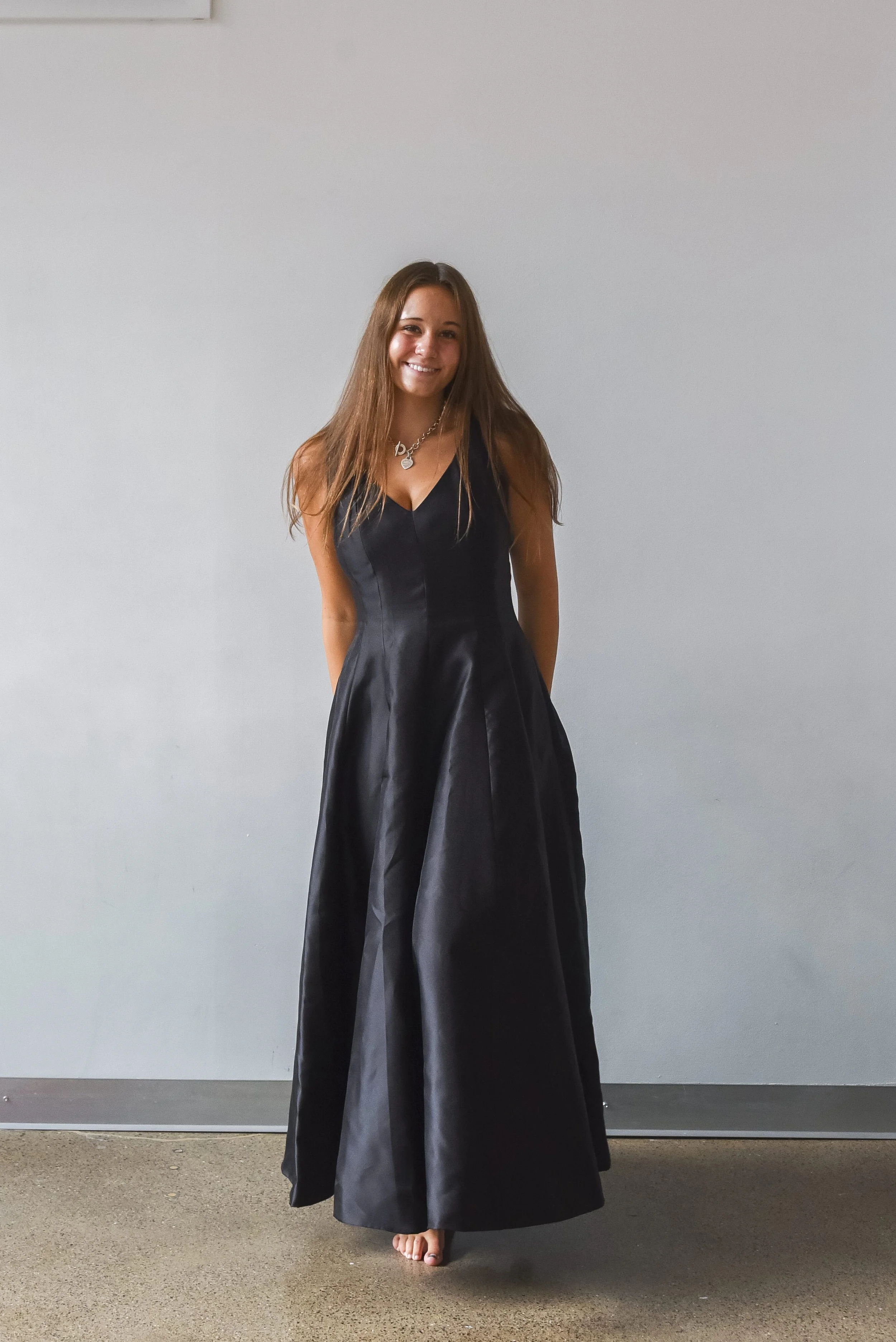 B Micheal AMERICA RED V-Neck Black Pleated Dress