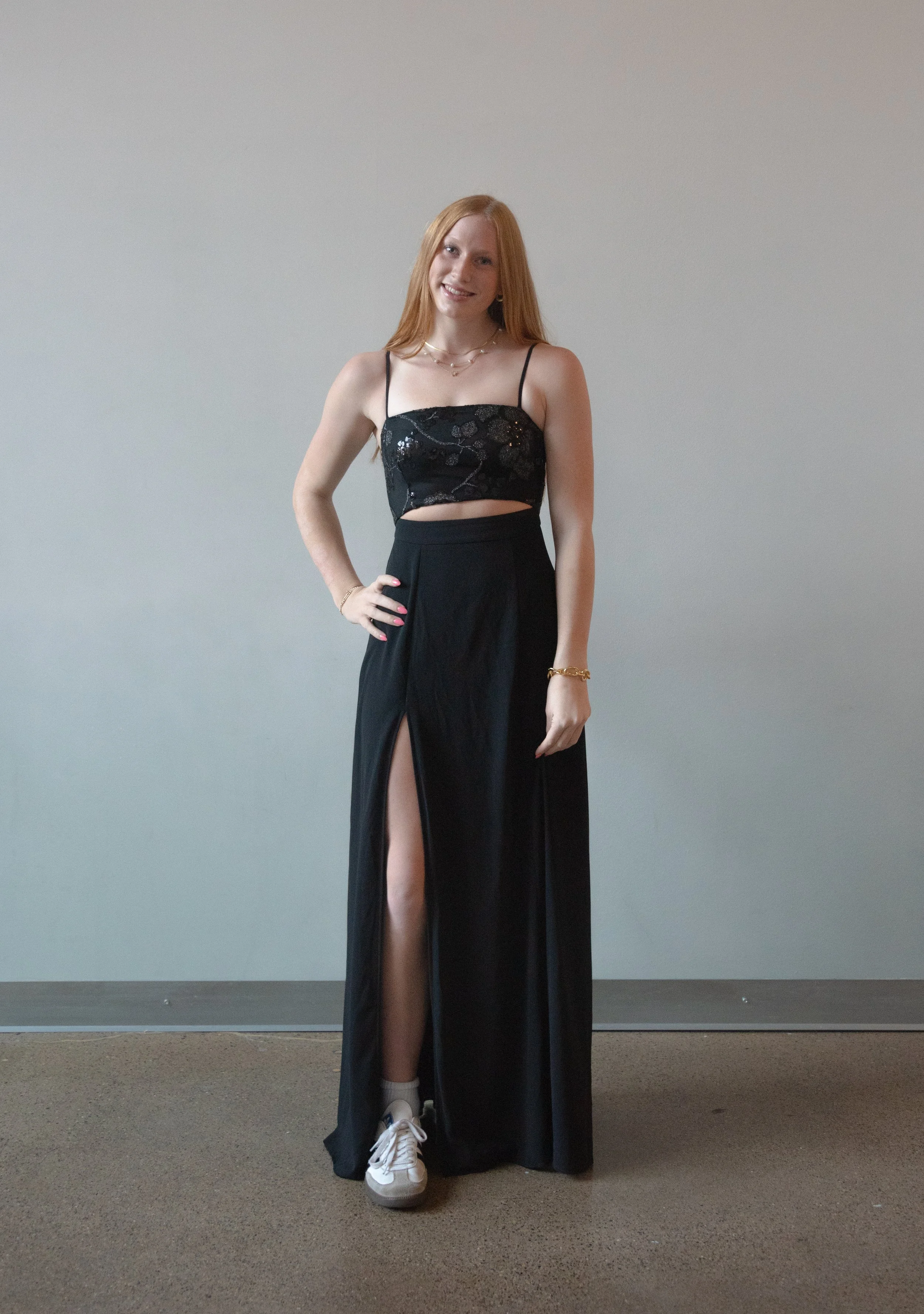 Lulus Sparkle Black Front Slit Dress