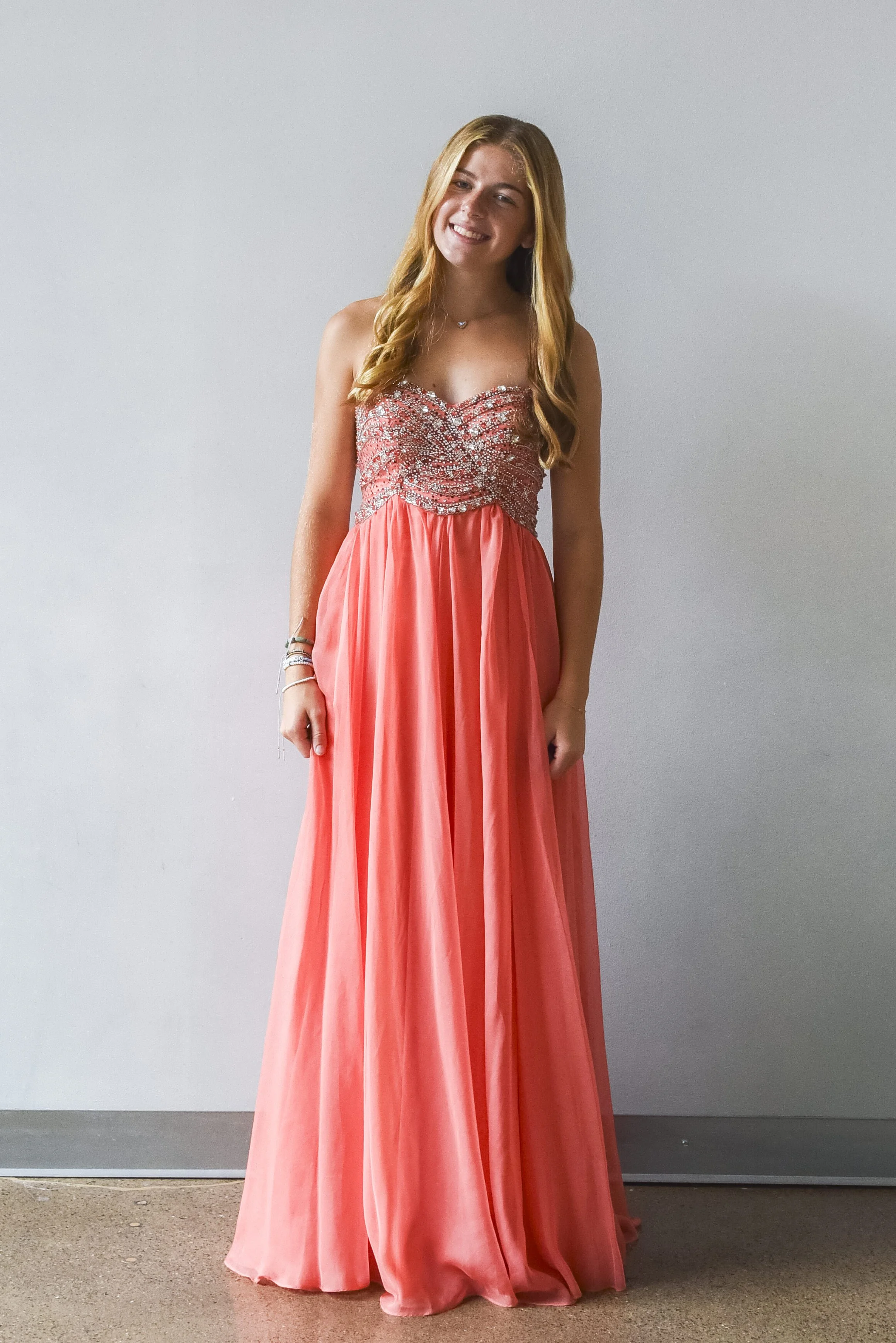 Sherri Hill Sweetheart Strapless Beaded Coral Gown