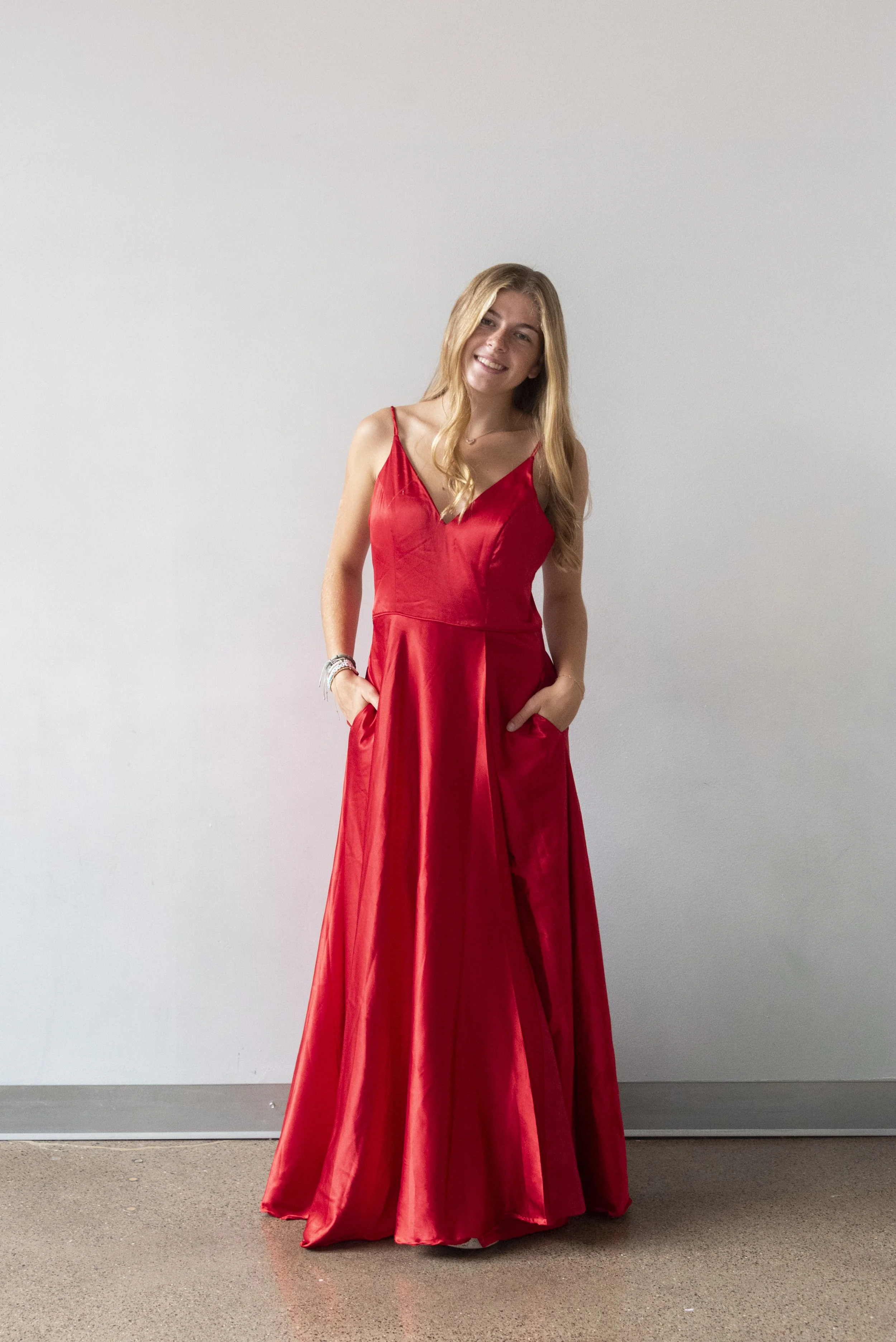Windsor 4 Strap V Neck Red Gown