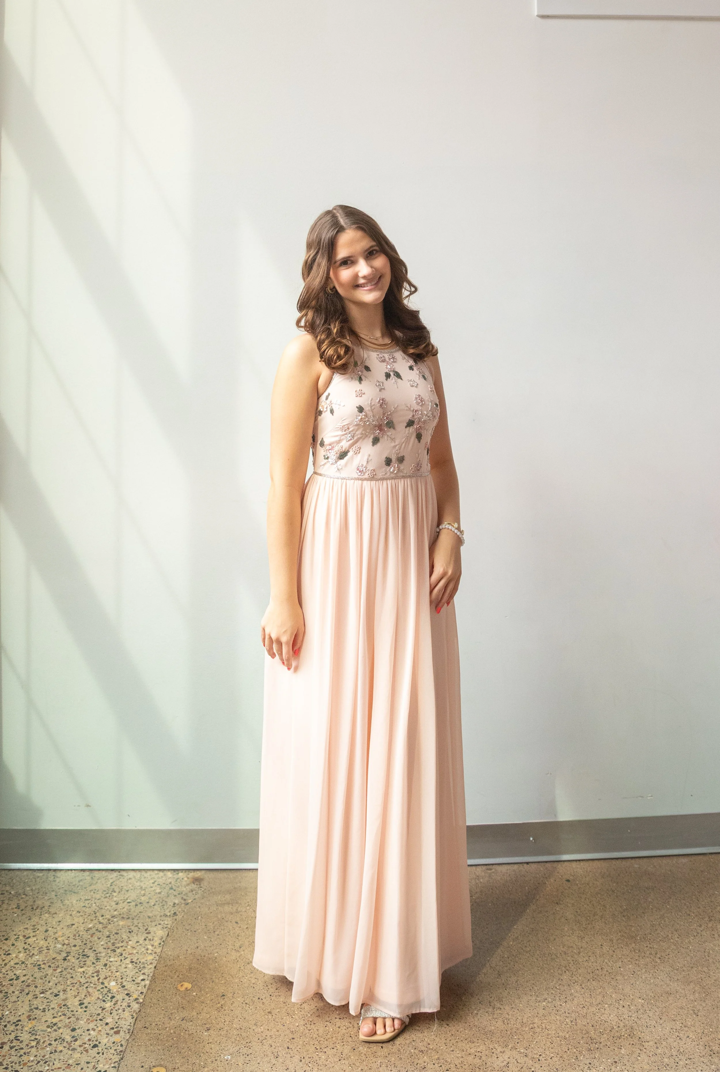 Reverie Light Pink Beaded High Neck Gown