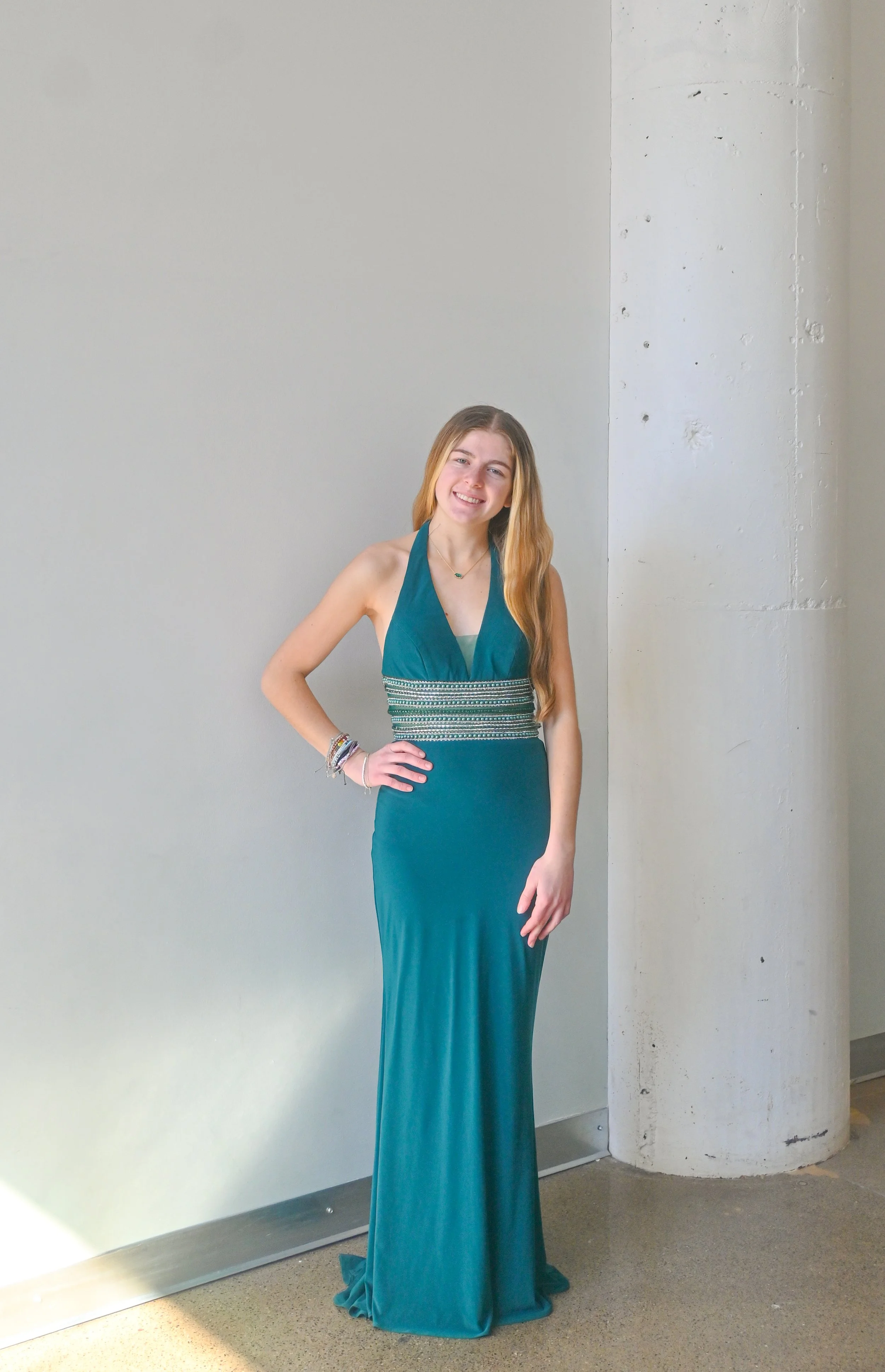 Madison James Green Jeweled Dress