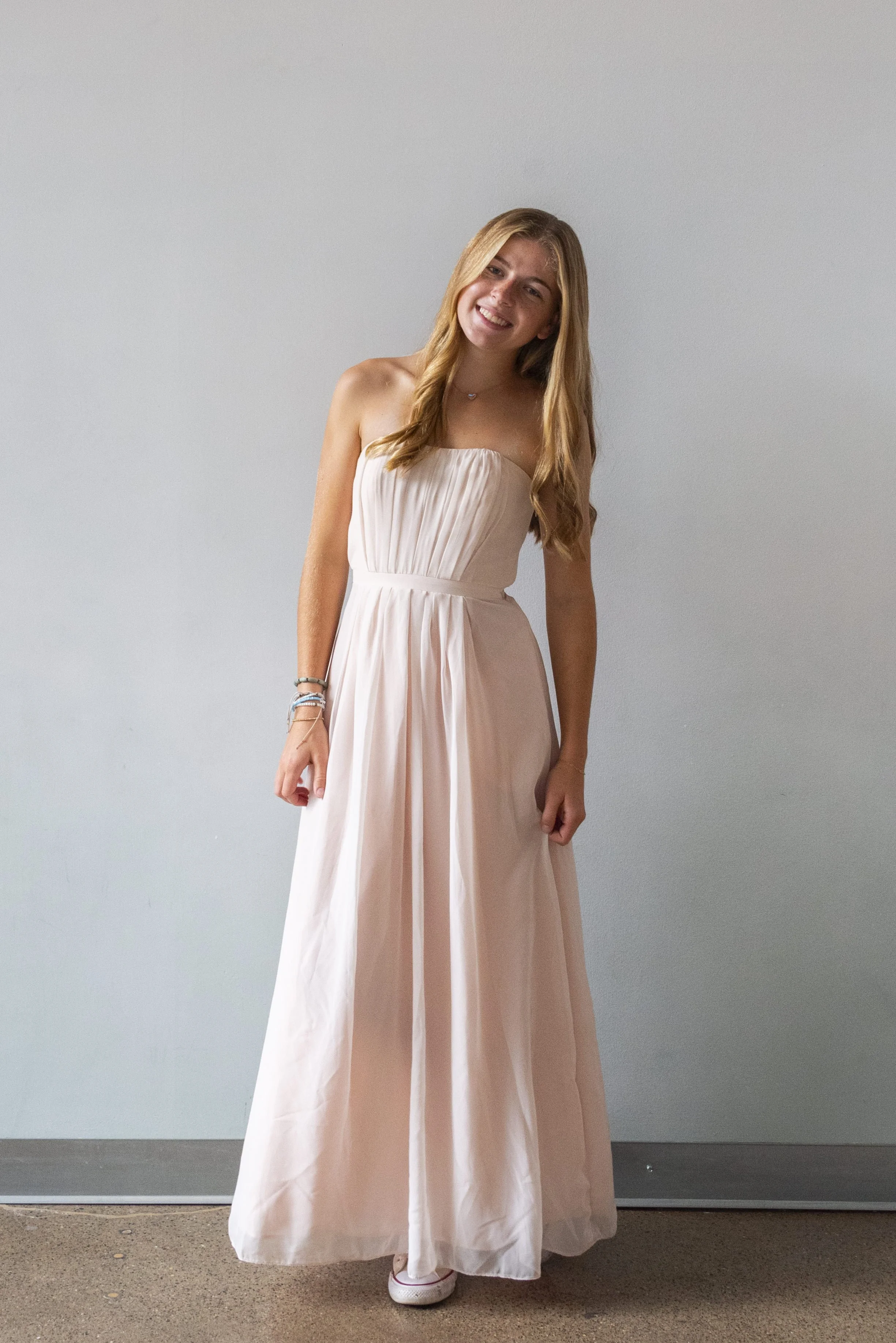 Dove & Dahlia Muted Pale Pink Strapless Dress
