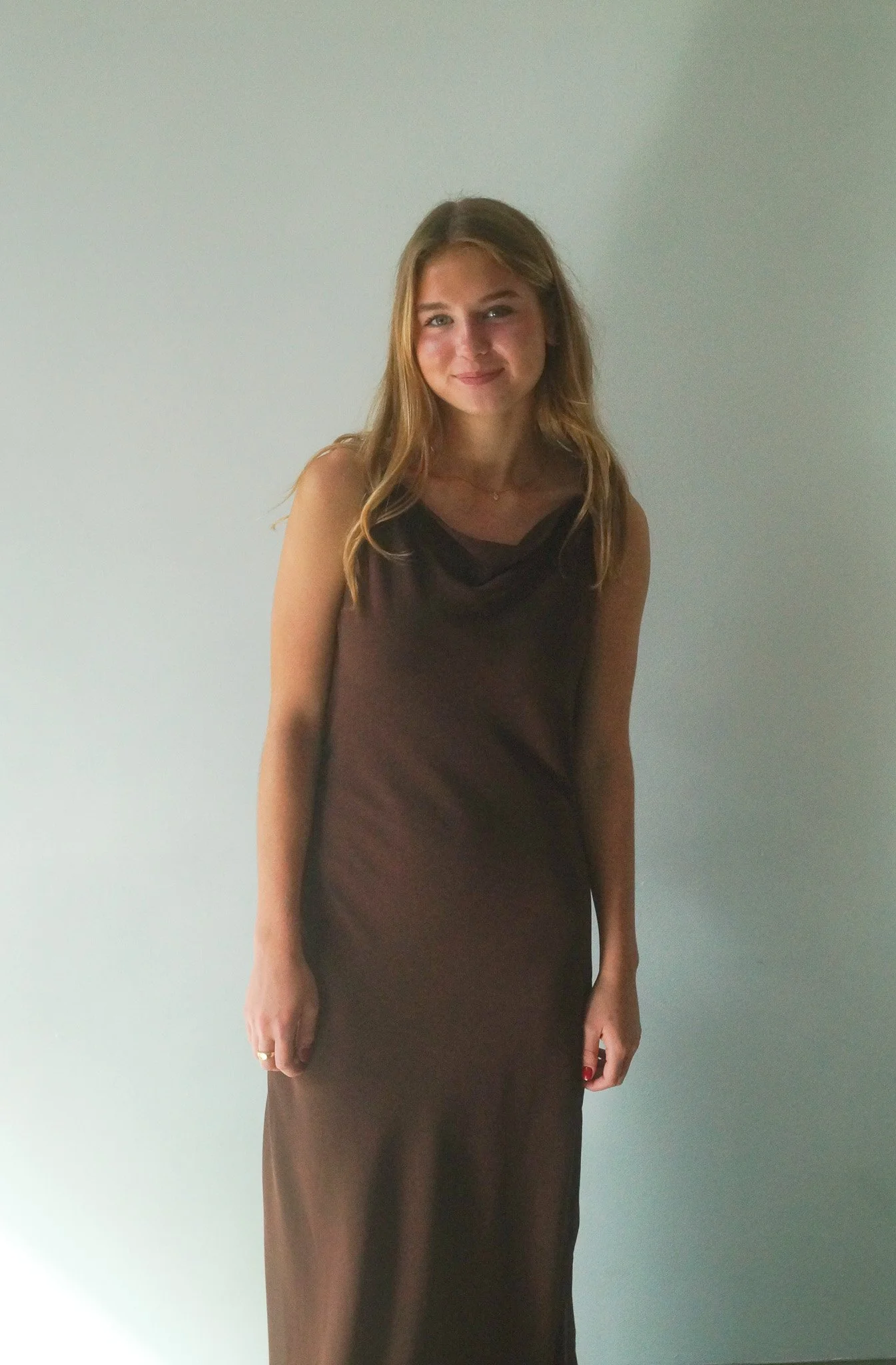 Peppermayo Brown High Neck Open Back Gown