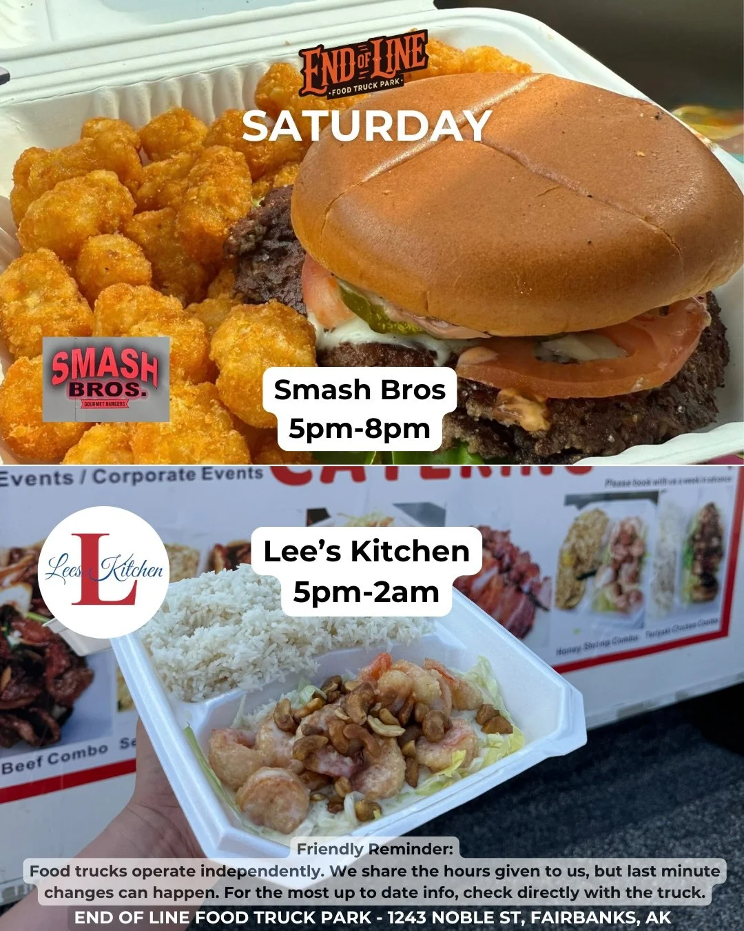 If this popped up on your feed, consider it your sign for dinner tonight 👀

It&rsquo;s cold out, but our trucks are still showing up and serving it up. Support local and get something seriously good while you&rsquo;re at it.

Tonight at End of Line 