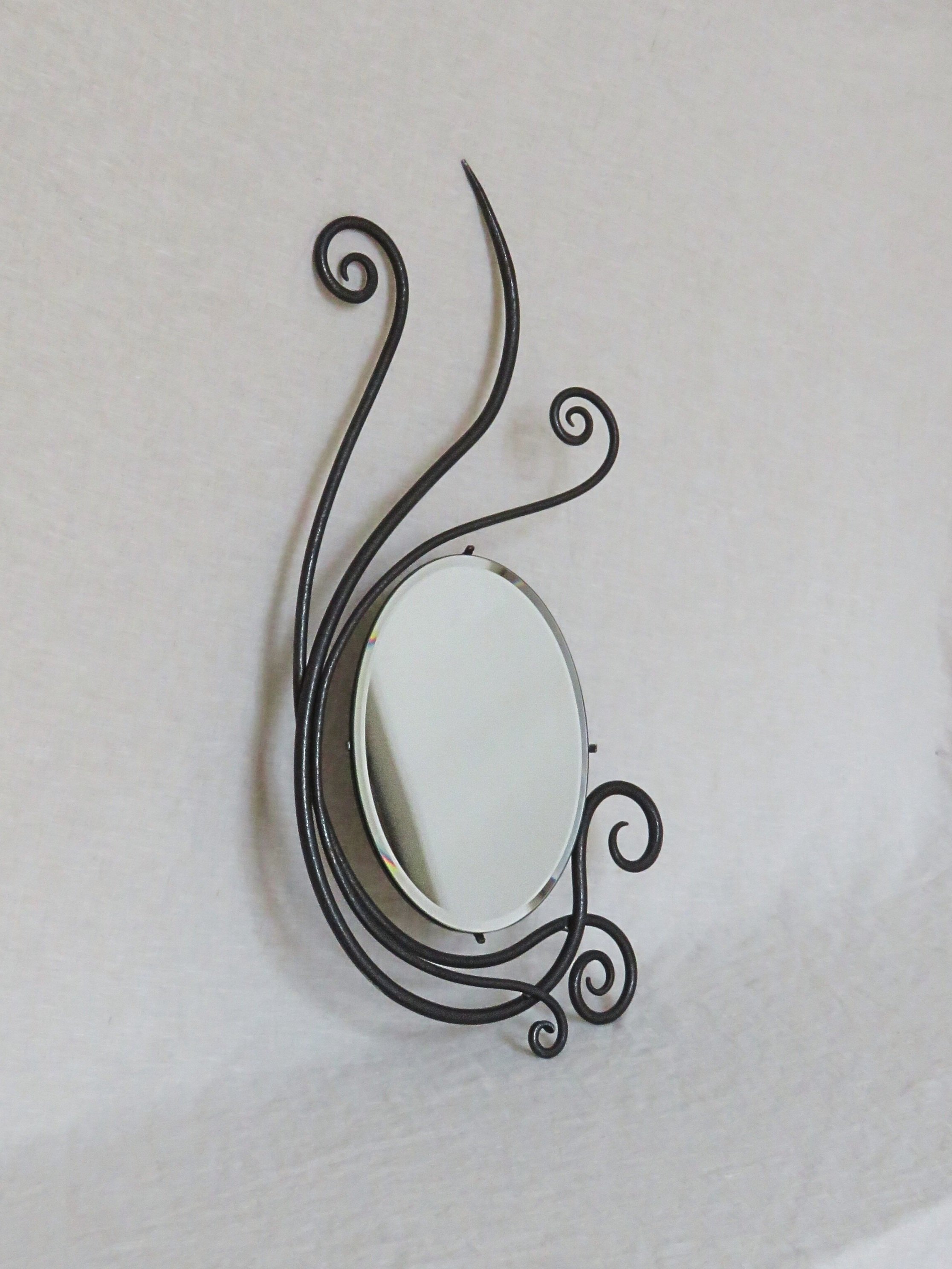 Vintage Art Nouveau Wrought Iron Mirror