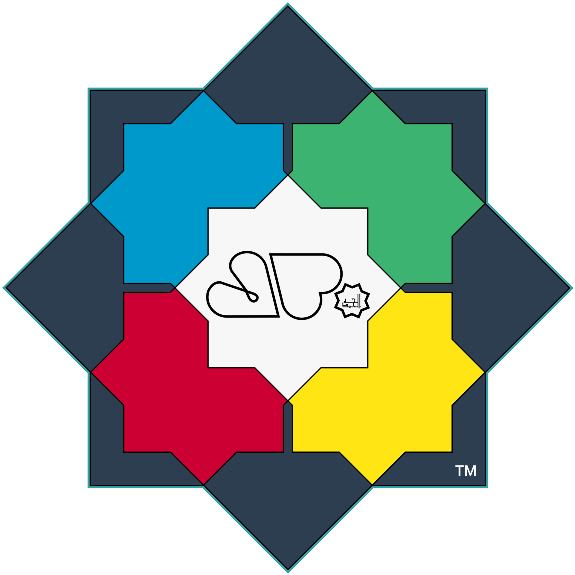 Nafsychology Logo: Islamic psycho-spiritual typology. A dark navy Rub el Hizb star featuring a four-color geometric design (blue, green, yellow, red) and a central stylized heart-star figure in prostration.