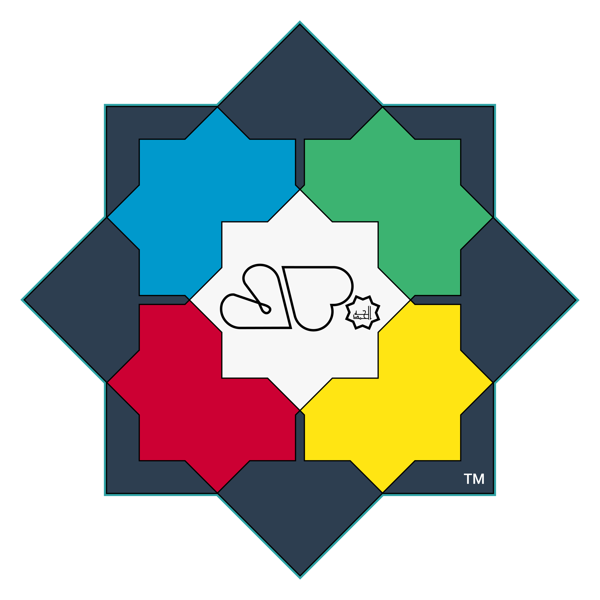Nafsychology Logo: Islamic psycho-spiritual typology. A dark navy Rub el Hizb star featuring a four-color geometric design (blue, green, yellow, red) and a central stylized heart-star figure in prostration.